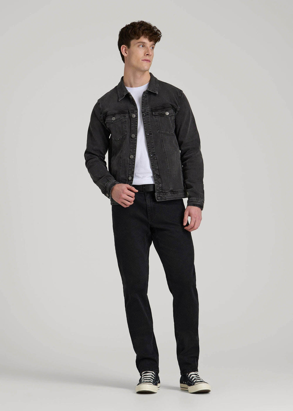 American Tall Sale | Denim Trucker Jacket for Tall Men in Washed Black