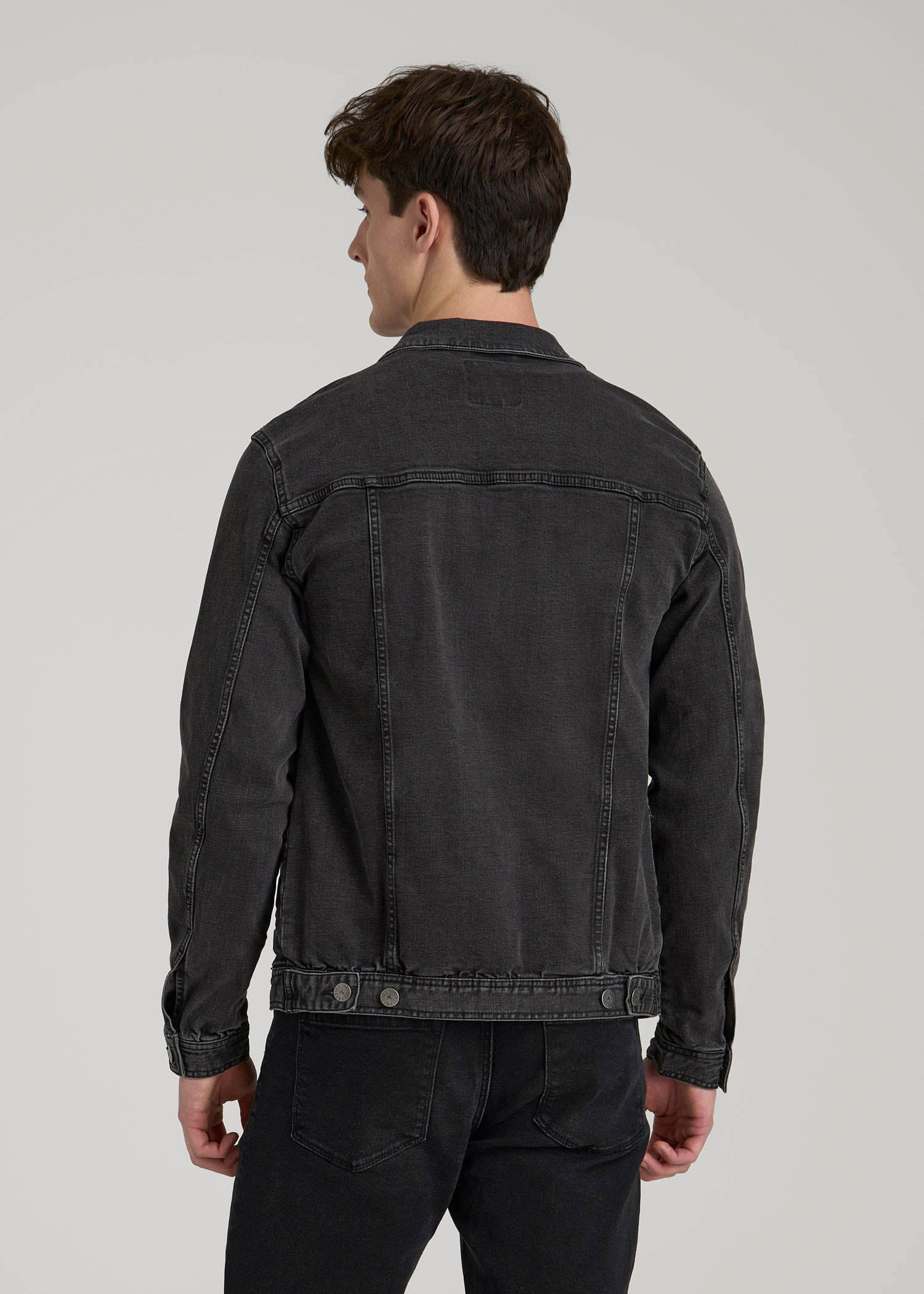 American Tall Sale | Denim Trucker Jacket for Tall Men in Washed Black