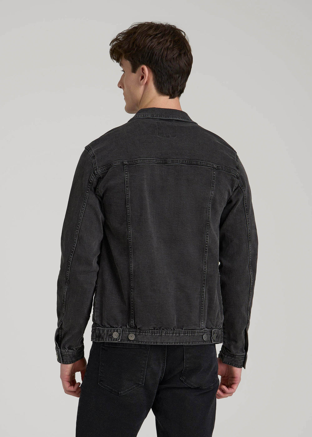 American Tall Sale | Denim Trucker Jacket for Tall Men in Washed Black