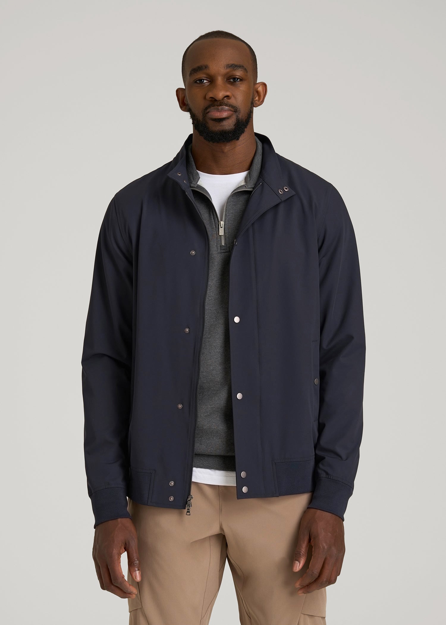 American Tall Outlet | Motion Bomber Jacket for Tall Men in Deep Navy