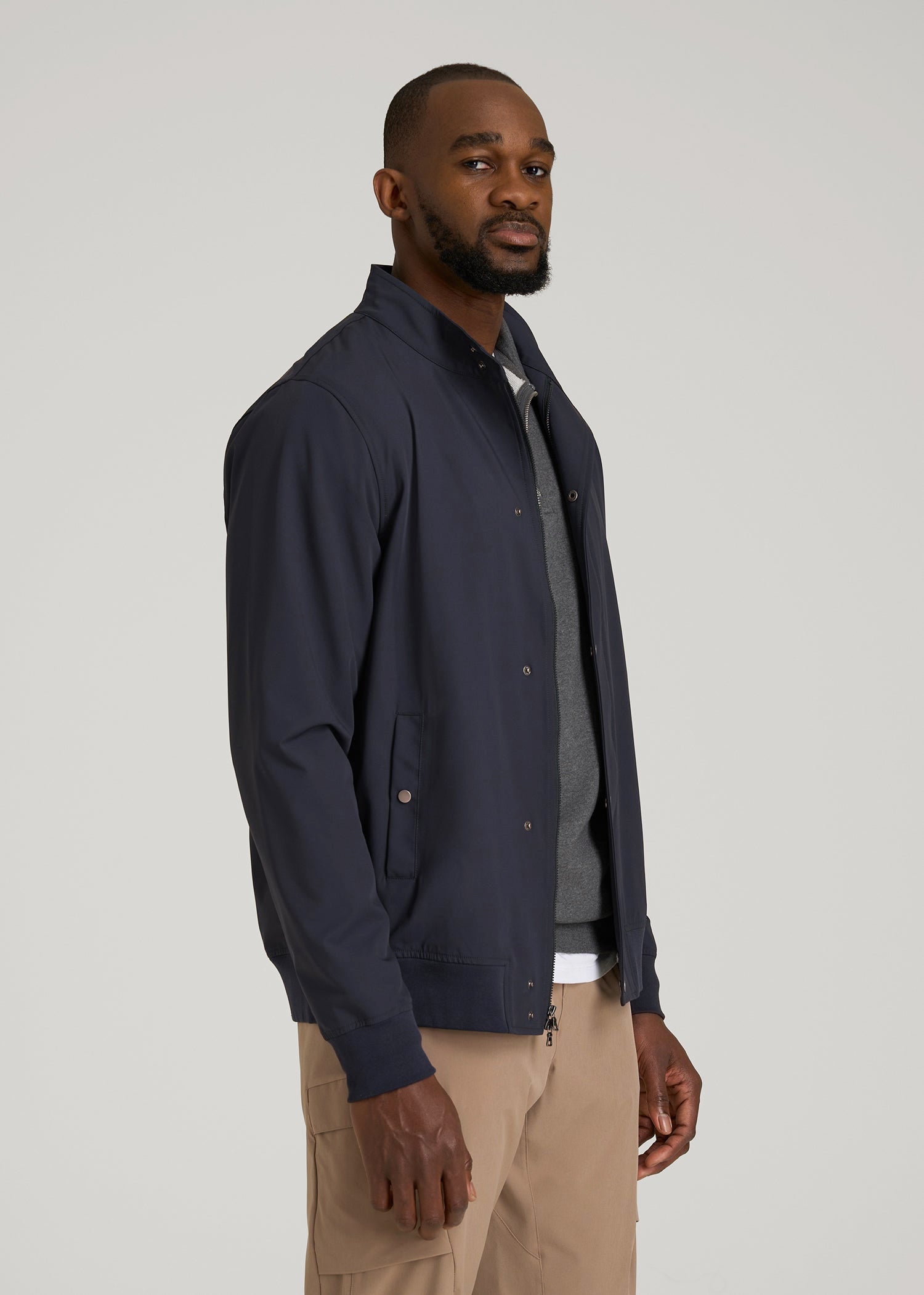 American Tall Outlet | Motion Bomber Jacket for Tall Men in Deep Navy