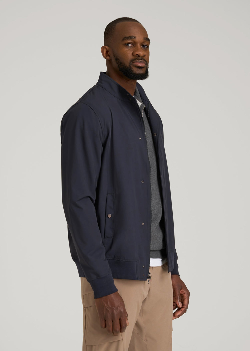 American Tall Outlet | Motion Bomber Jacket for Tall Men in Deep Navy