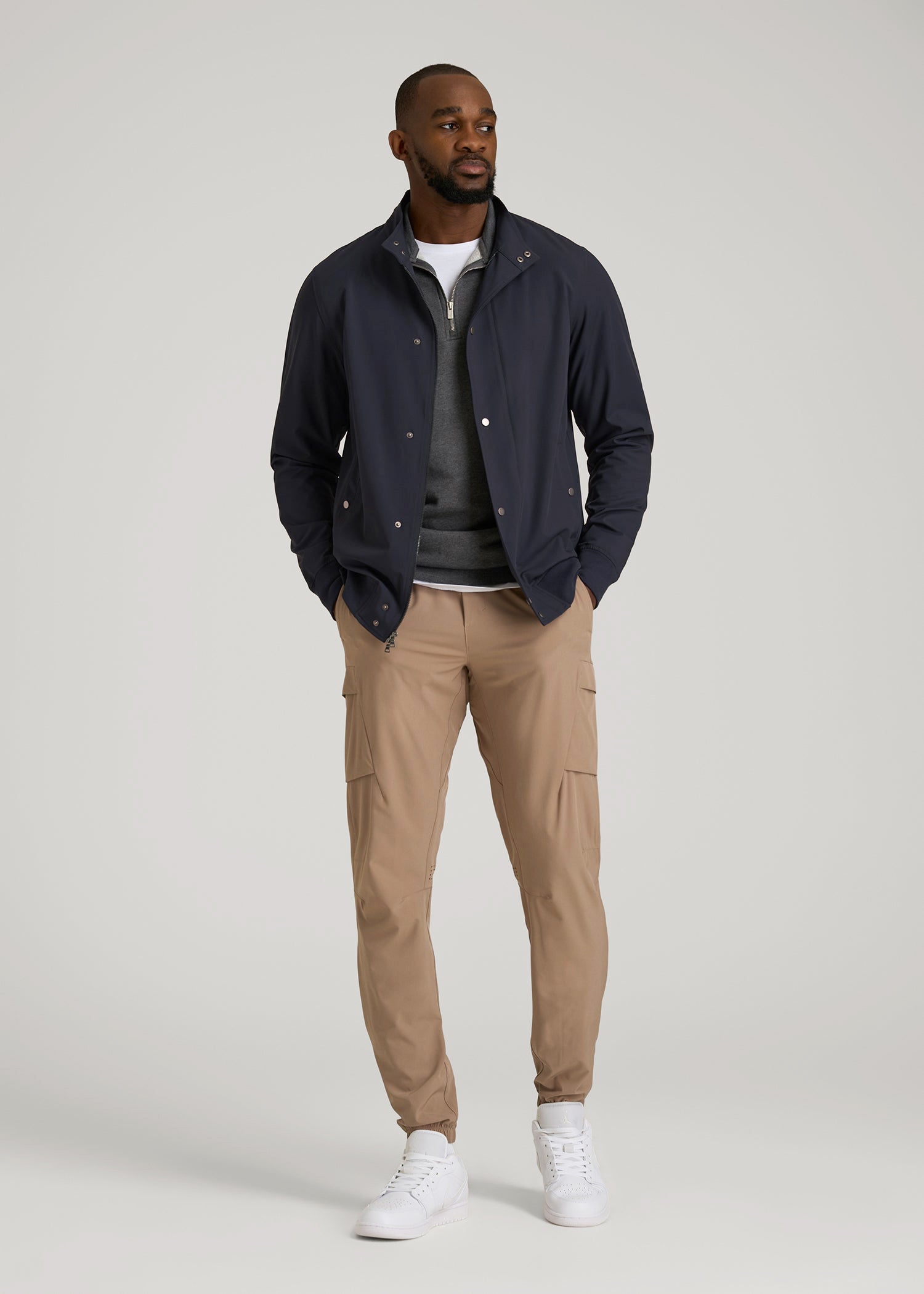American Tall Outlet | Motion Bomber Jacket for Tall Men in Deep Navy