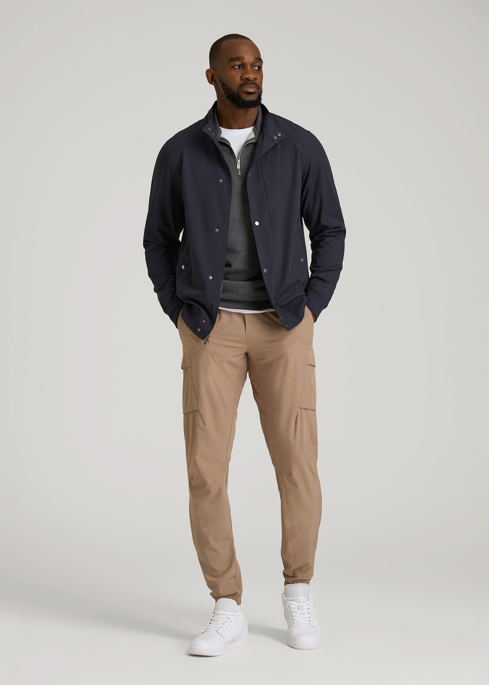 American Tall Outlet | Motion Bomber Jacket for Tall Men in Deep Navy