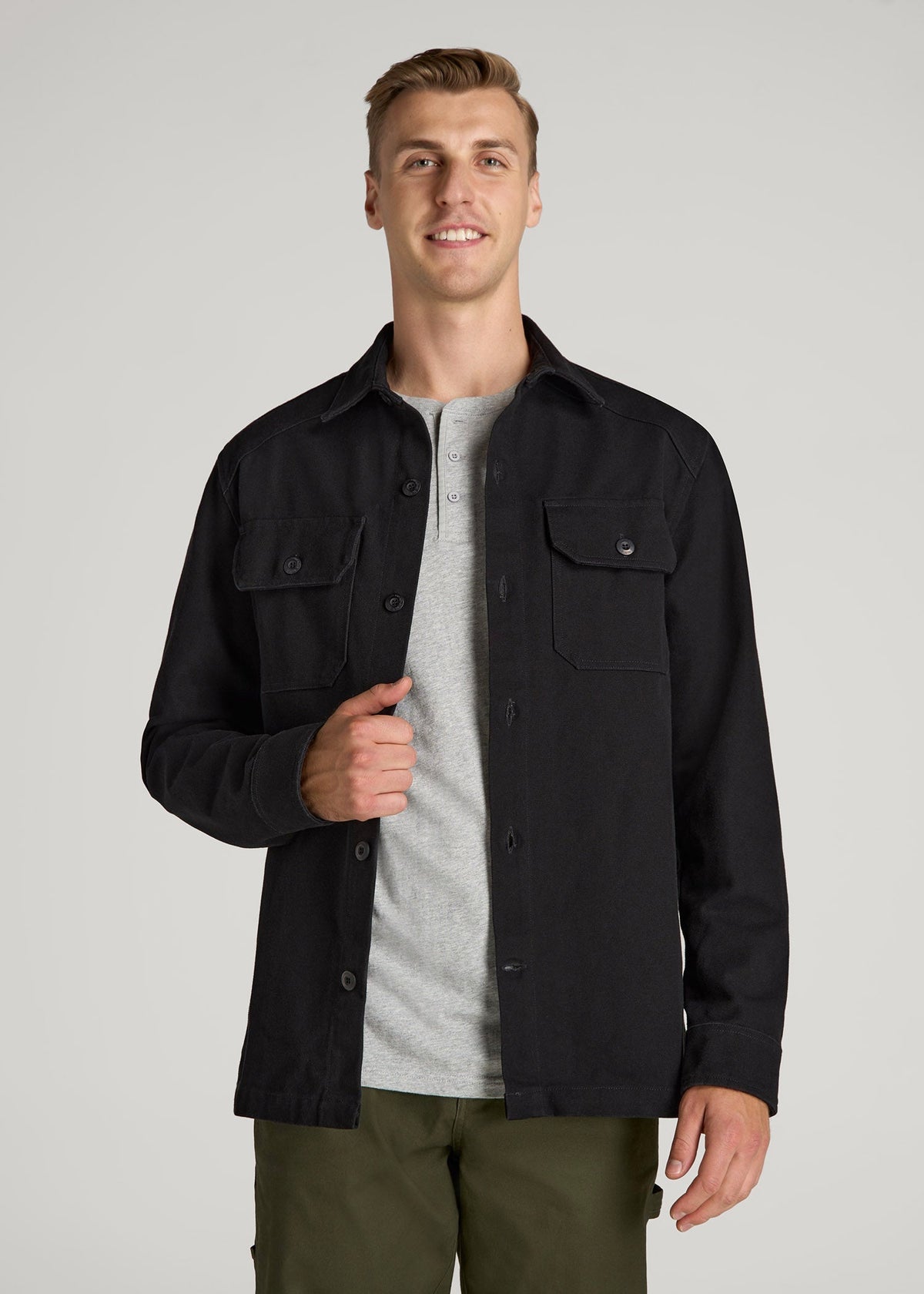 American Tall Online Shop | LJ&S Canvas Shirt Jacket for Tall Men in Black