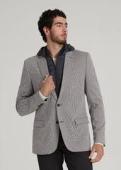American Tall Outlet | Hooded Bib Blazer for Tall Men in Chocolate and Black Houndstooth