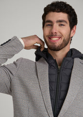 American Tall Outlet | Hooded Bib Blazer for Tall Men in Chocolate and Black Houndstooth