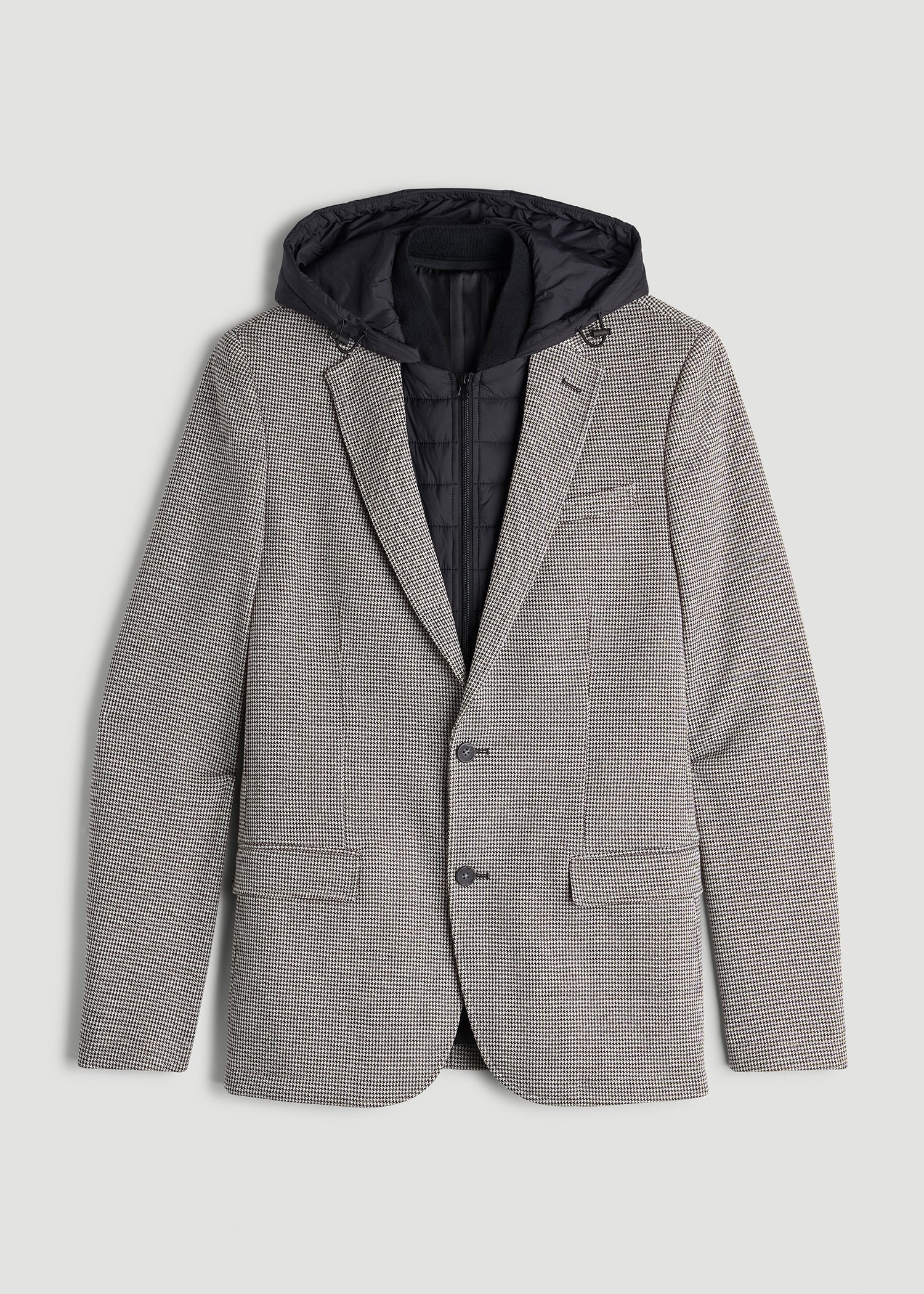 American Tall Outlet | Hooded Bib Blazer for Tall Men in Chocolate and Black Houndstooth