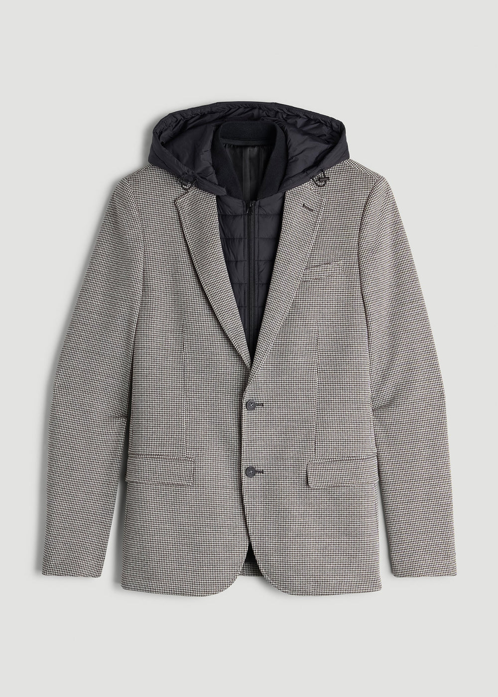 American Tall Outlet | Hooded Bib Blazer for Tall Men in Chocolate and Black Houndstooth