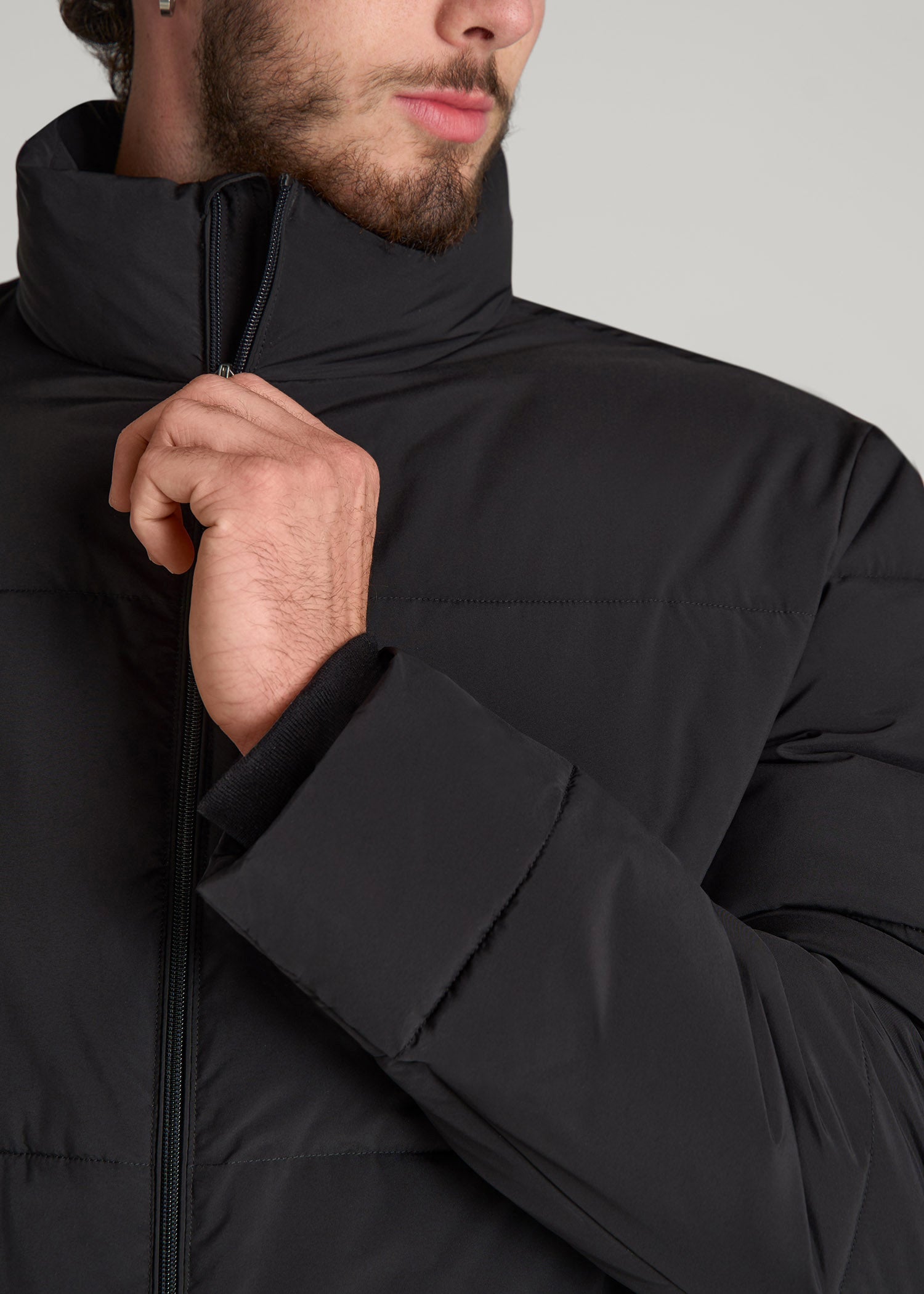 American Tall For Sale | Stand Collar Puffer Coat Jacket for Tall Men in Black