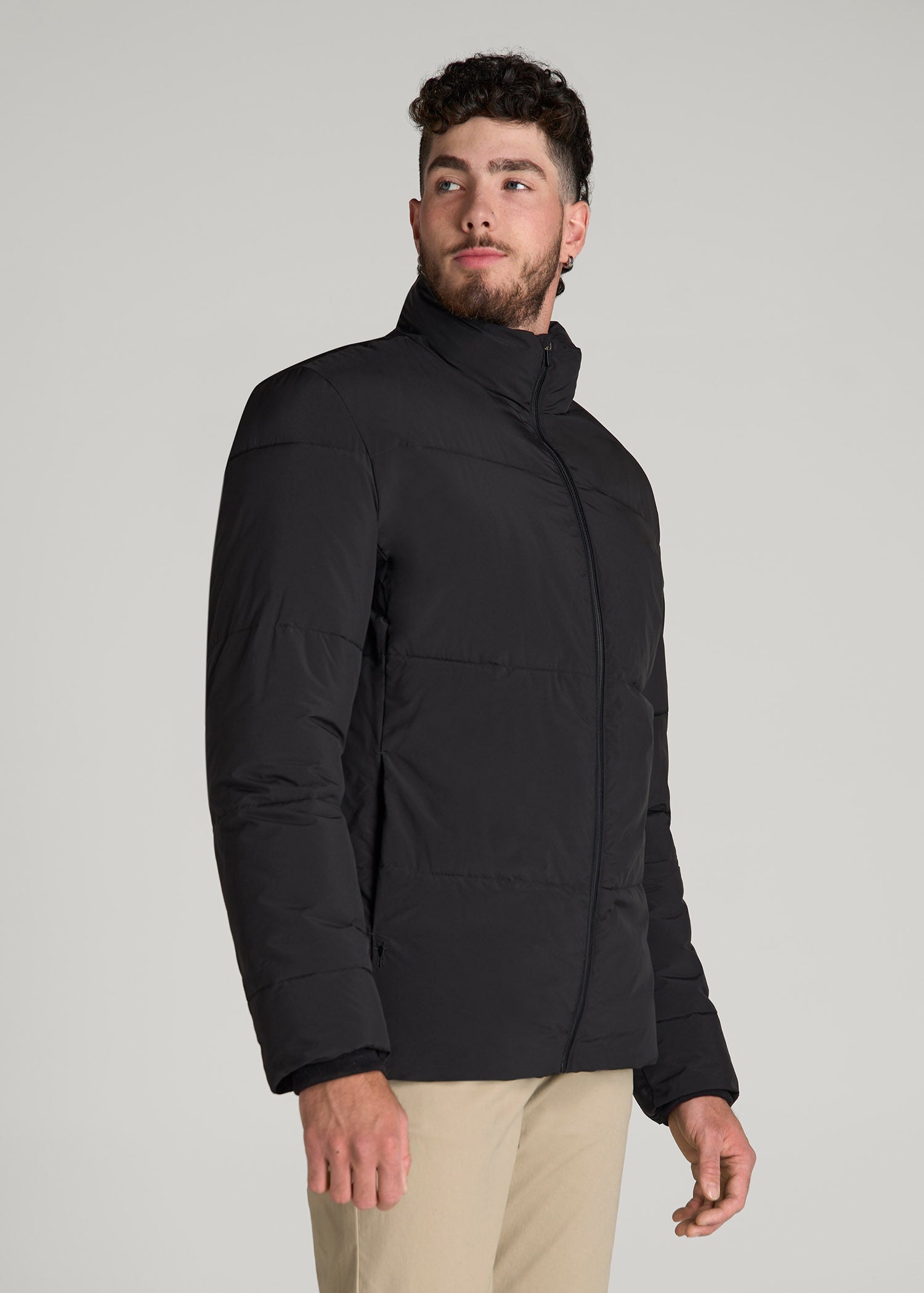 American Tall For Sale | Stand Collar Puffer Coat Jacket for Tall Men in Black
