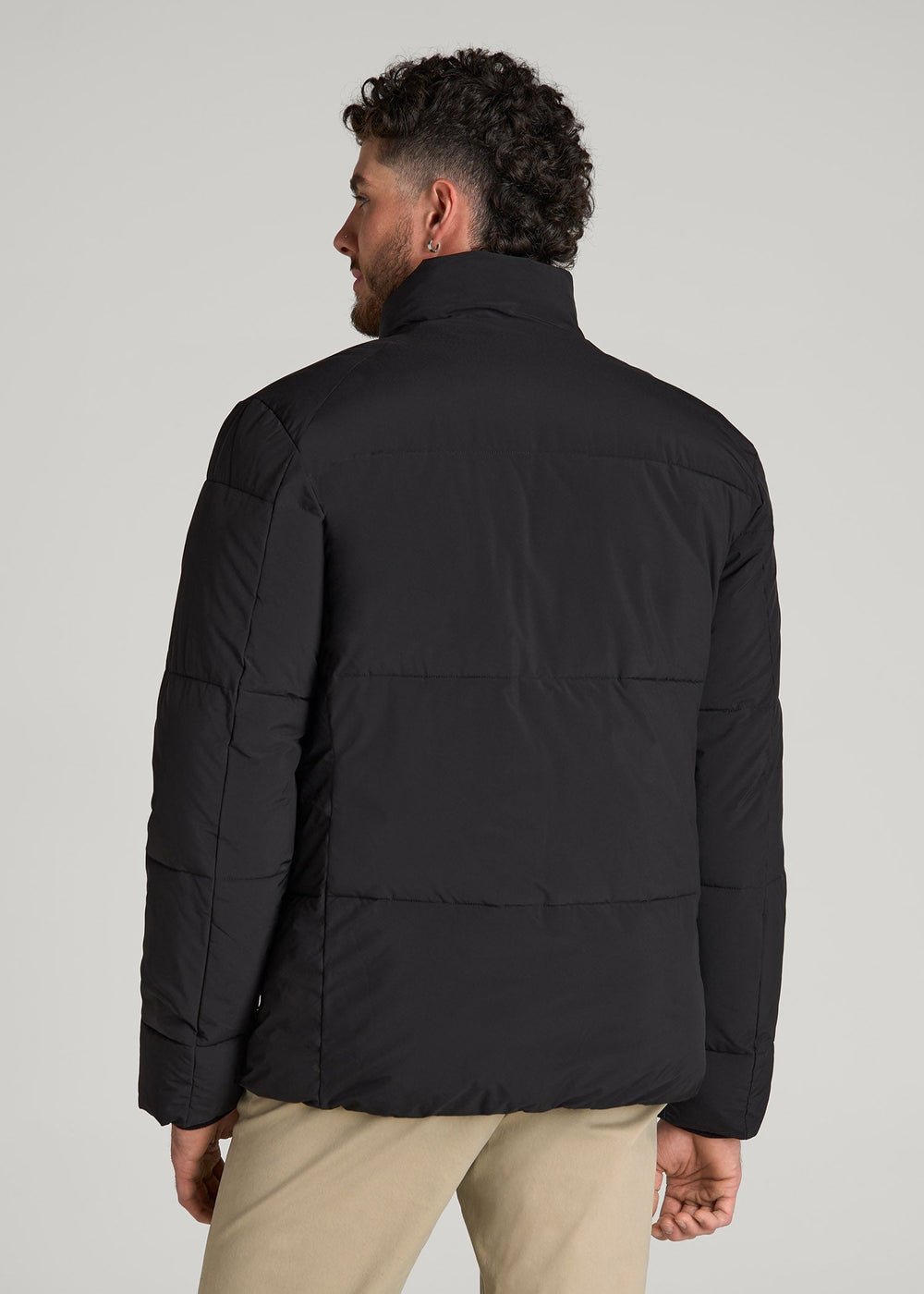 American Tall For Sale | Stand Collar Puffer Coat Jacket for Tall Men in Black