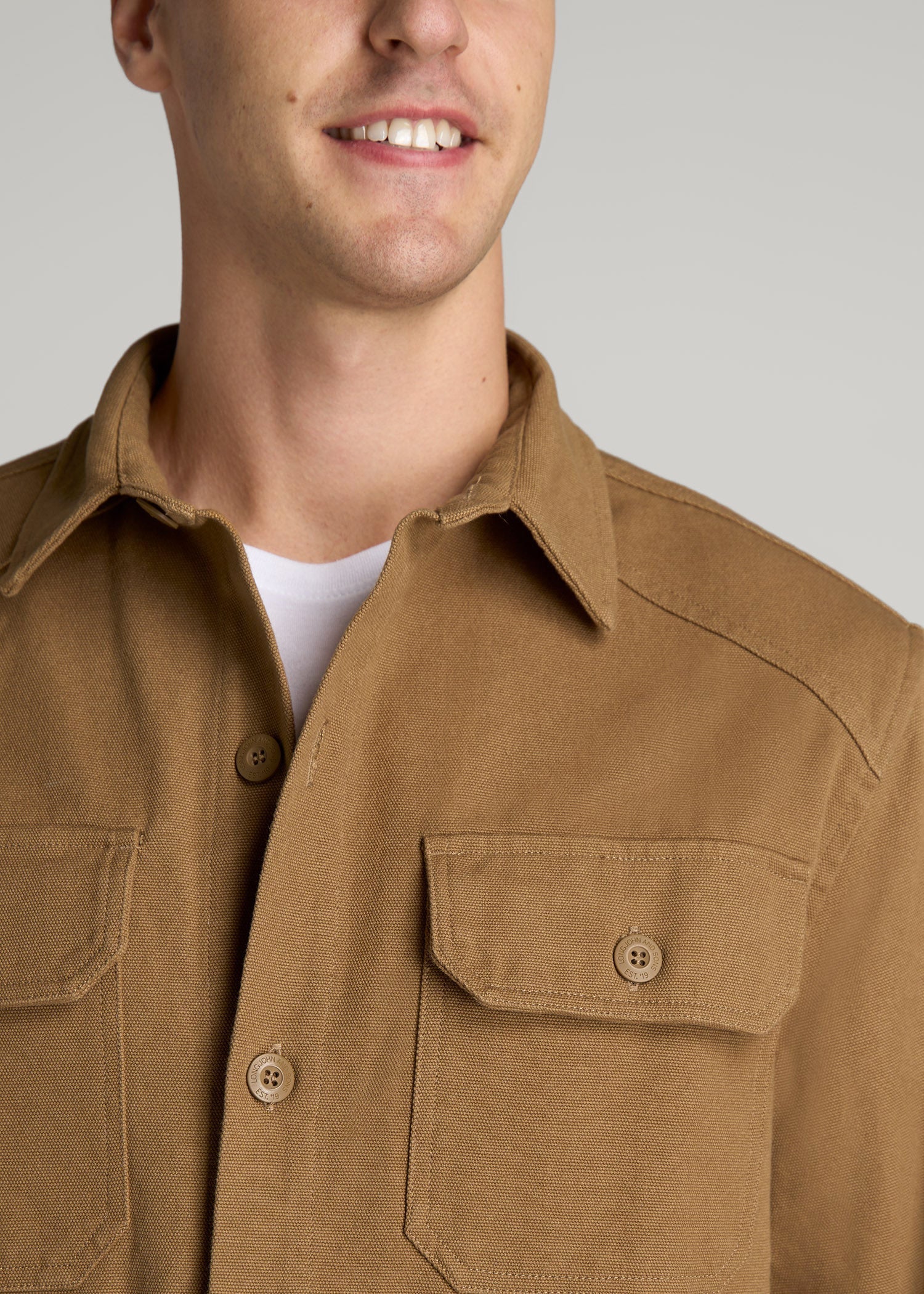 American Tall Online Shop | LJ&S Canvas Shirt Jacket for Tall Men in Sahara