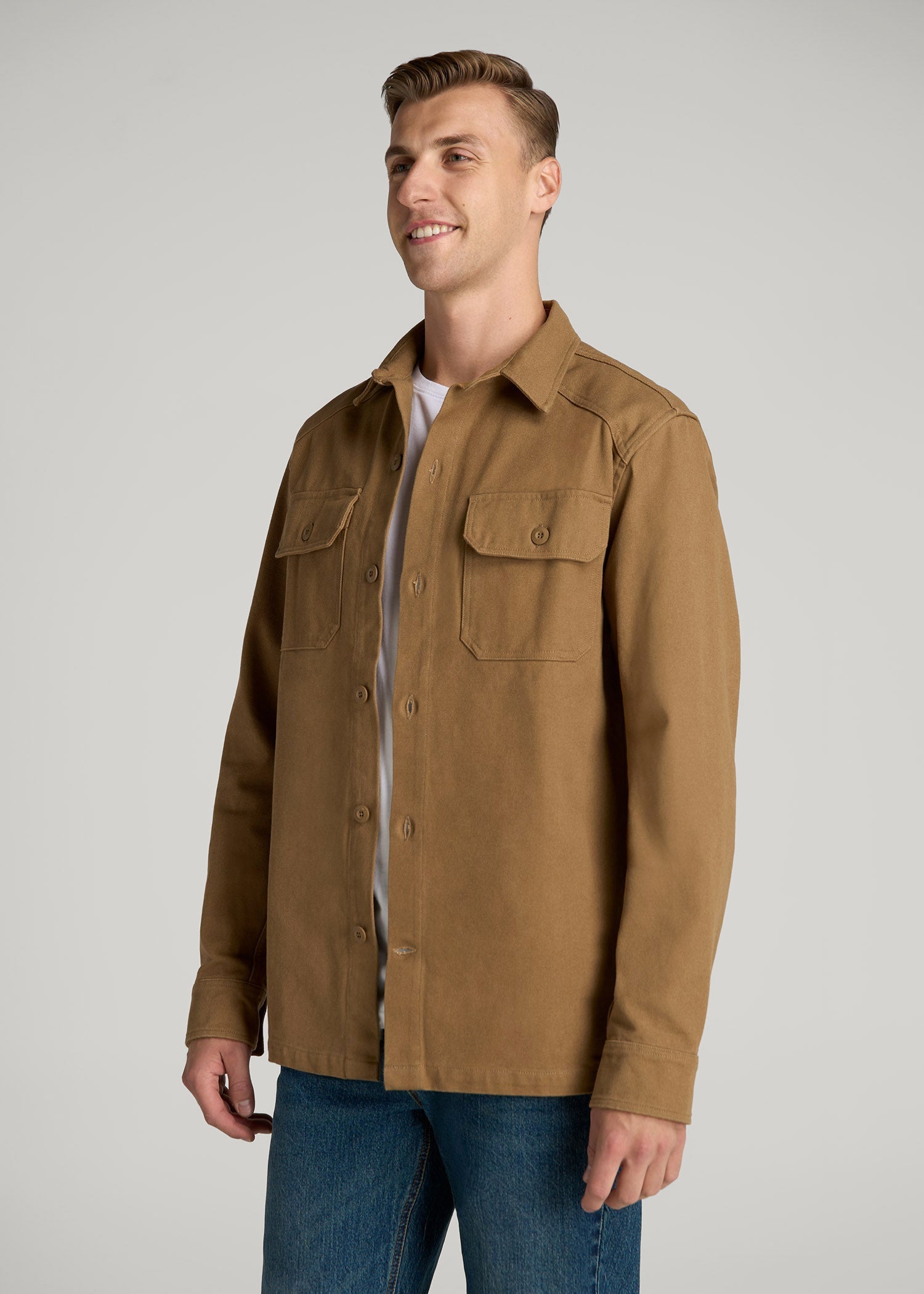 American Tall Online Shop | LJ&S Canvas Shirt Jacket for Tall Men in Sahara