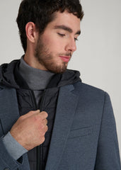 American Tall Discount | Hooded Bib Blazer for Tall Men in Black and Grey Houndstooth