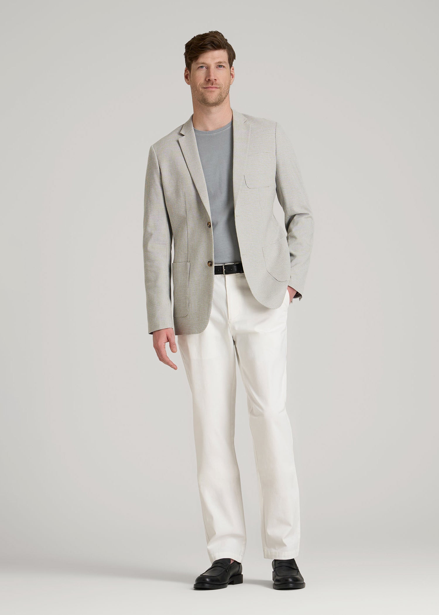 American Tall Outlet | Core Blazer for Tall Men in Beige and Grey Houndstooth