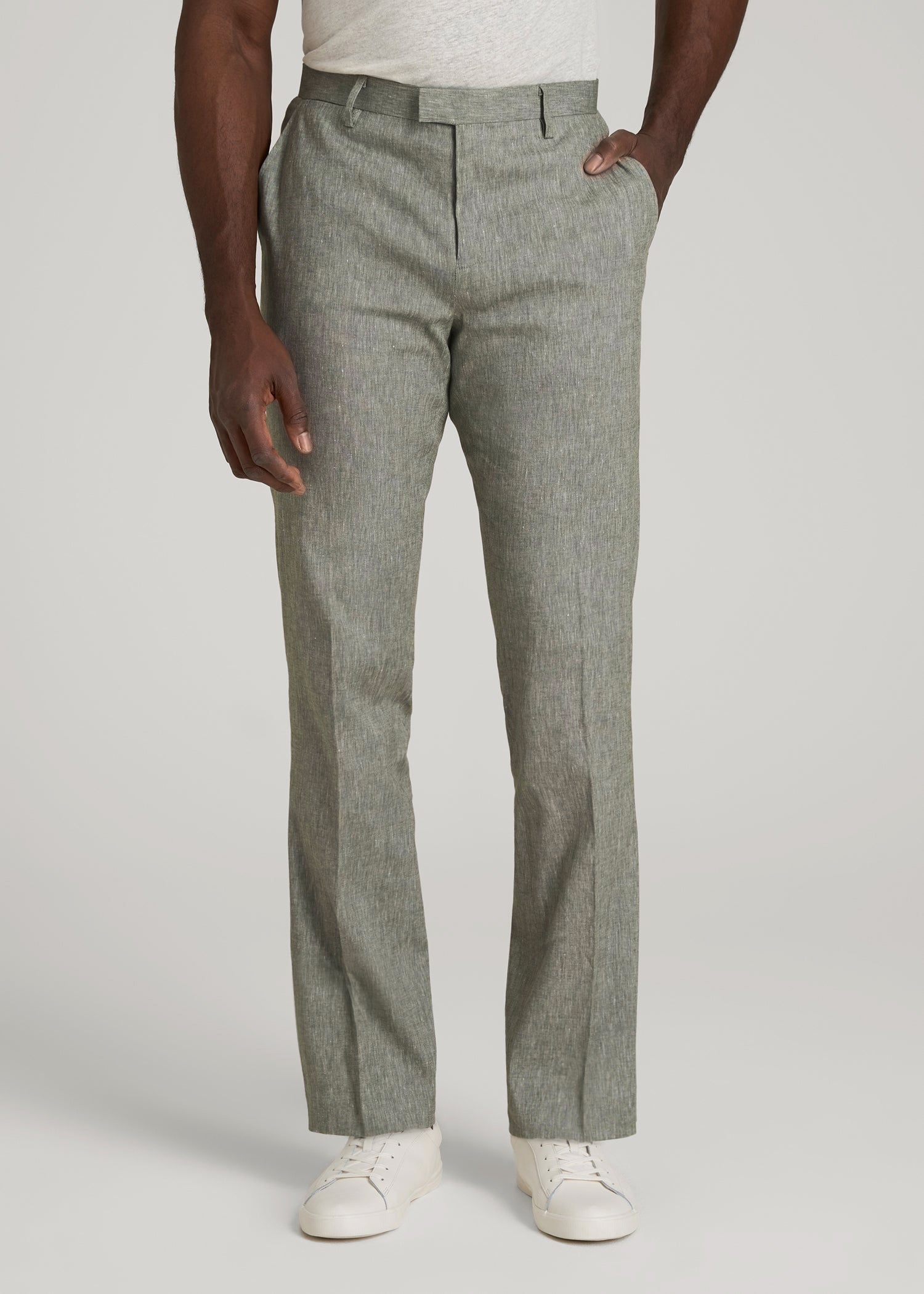 American Tall Discount | Stretch Linen Dress Pants for Tall Men in Climbing Ivy Linen