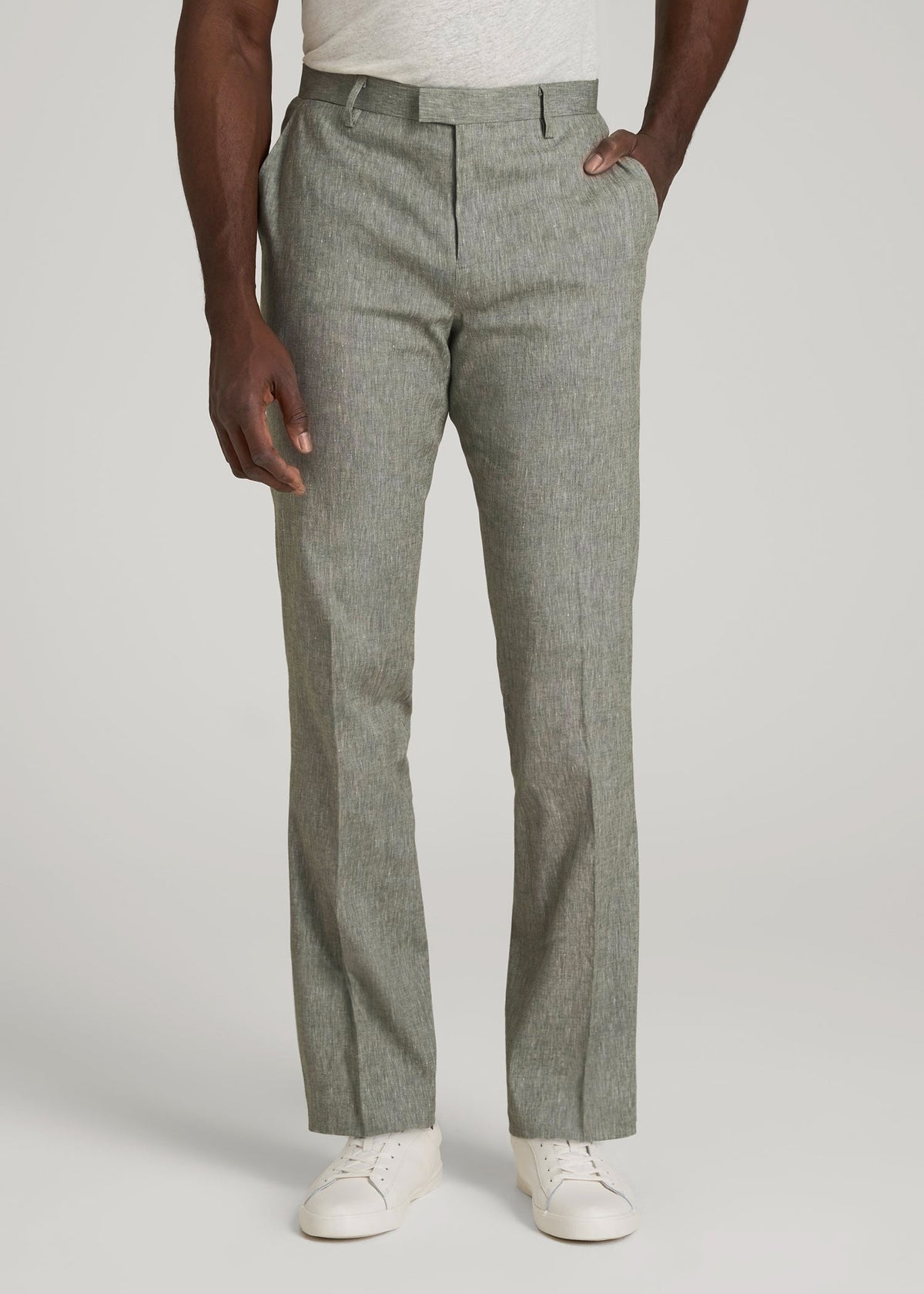 American Tall Discount | Stretch Linen Dress Pants for Tall Men in Climbing Ivy Linen