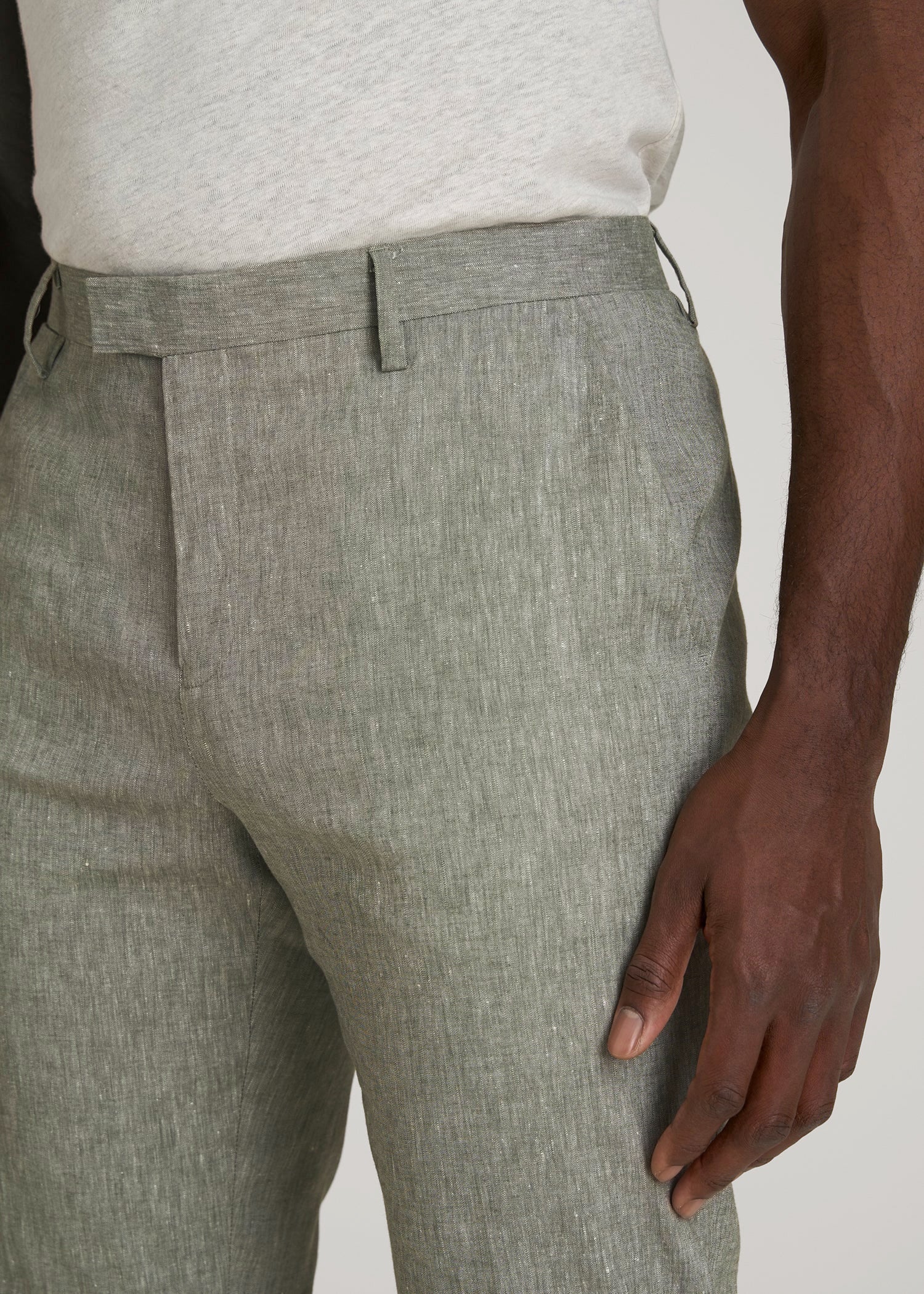 American Tall Discount | Stretch Linen Dress Pants for Tall Men in Climbing Ivy Linen