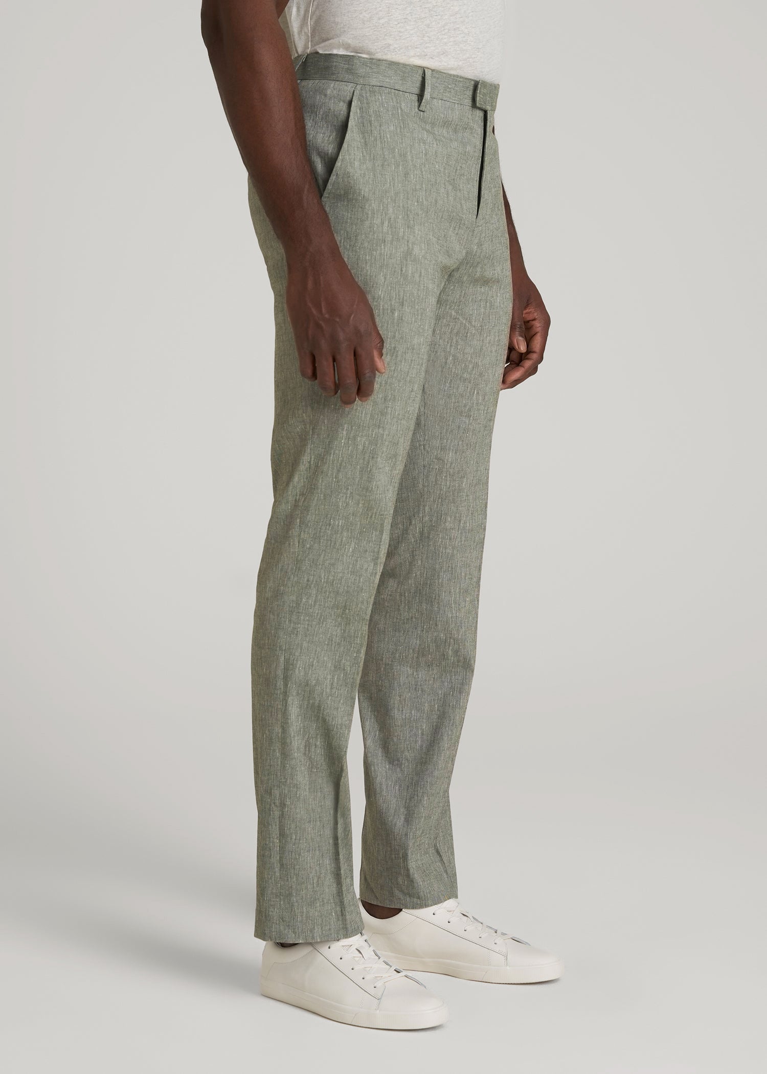 American Tall Discount | Stretch Linen Dress Pants for Tall Men in Climbing Ivy Linen