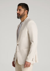 American Tall Sale | Stretch Seersucker Blazer for Tall Men in Off White and Beige Stripe