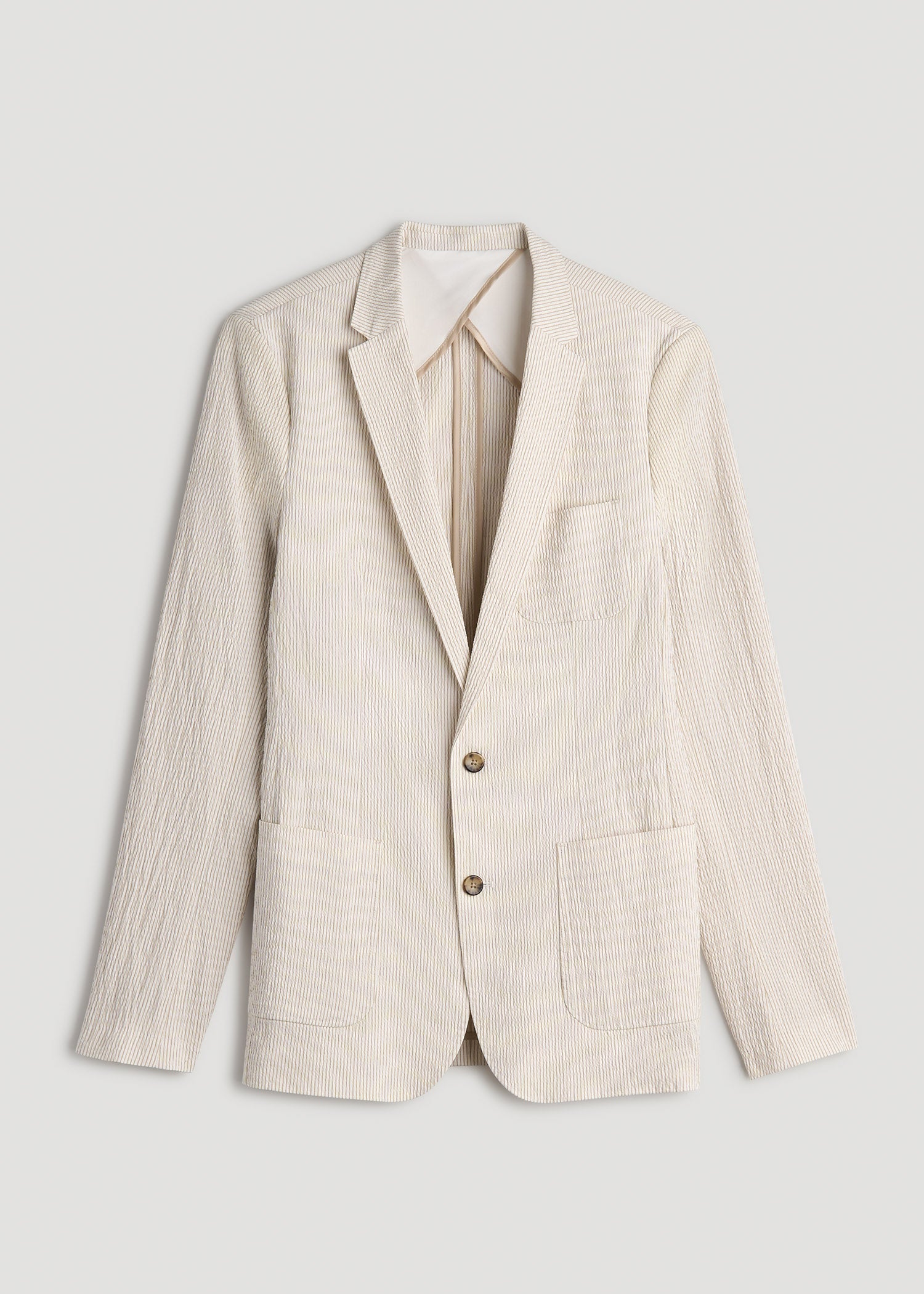 American Tall Sale | Stretch Seersucker Blazer for Tall Men in Off White and Beige Stripe