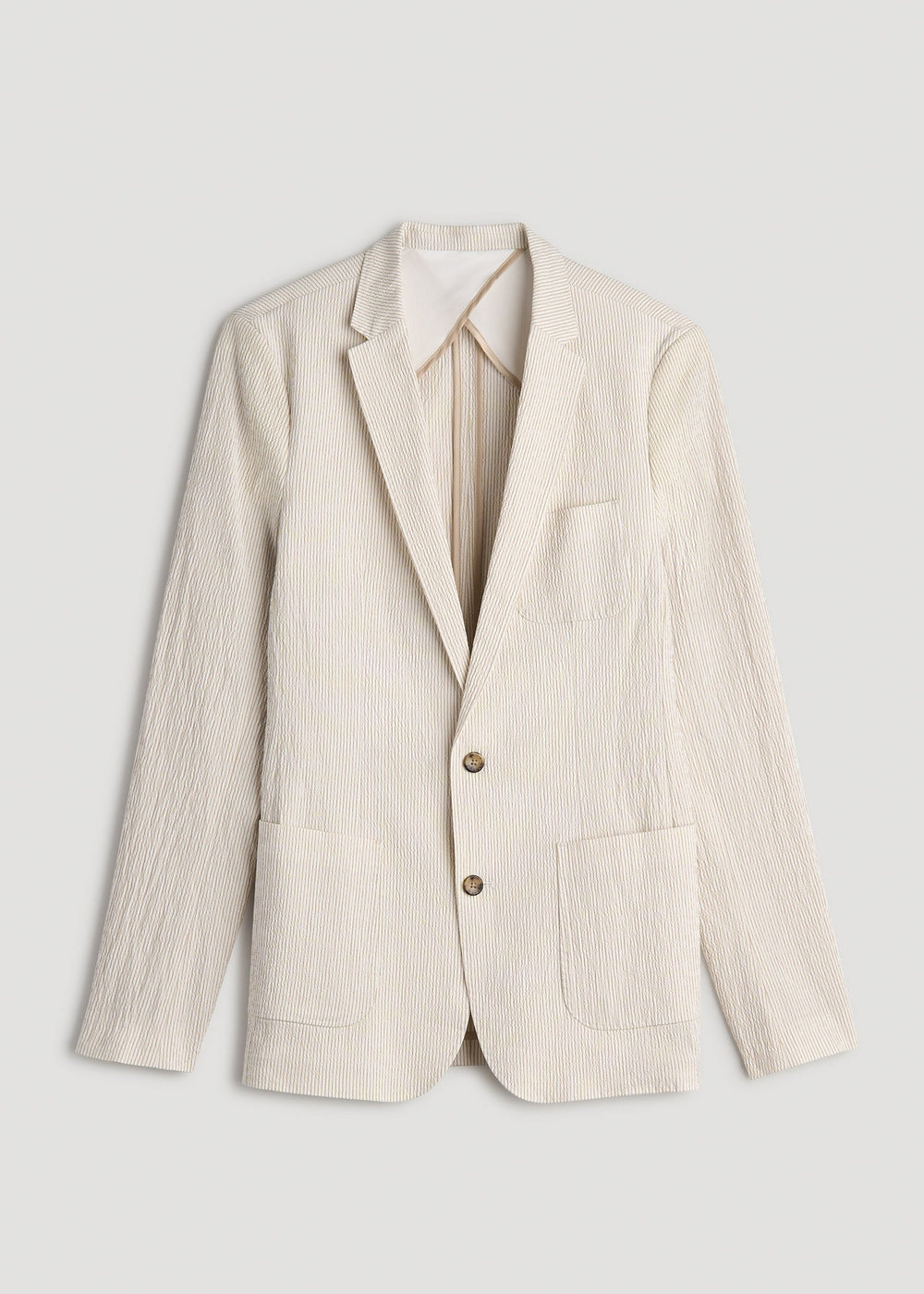 American Tall Sale | Stretch Seersucker Blazer for Tall Men in Off White and Beige Stripe