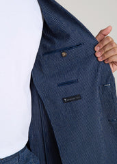 American Tall For Sale | Stretch Seersucker Blazer for Tall Men in Navy and Off White Stripe