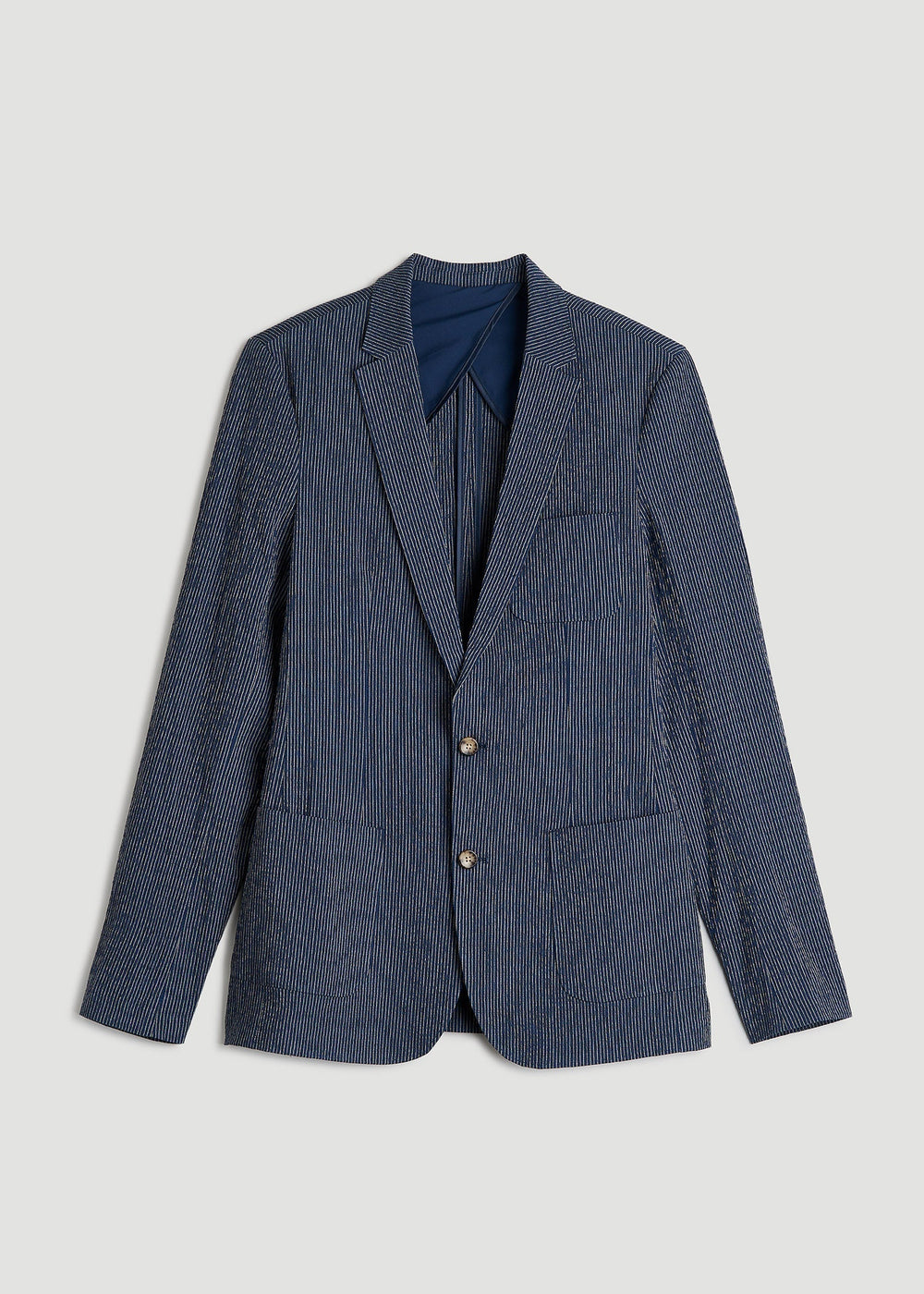 American Tall For Sale | Stretch Seersucker Blazer for Tall Men in Navy and Off White Stripe