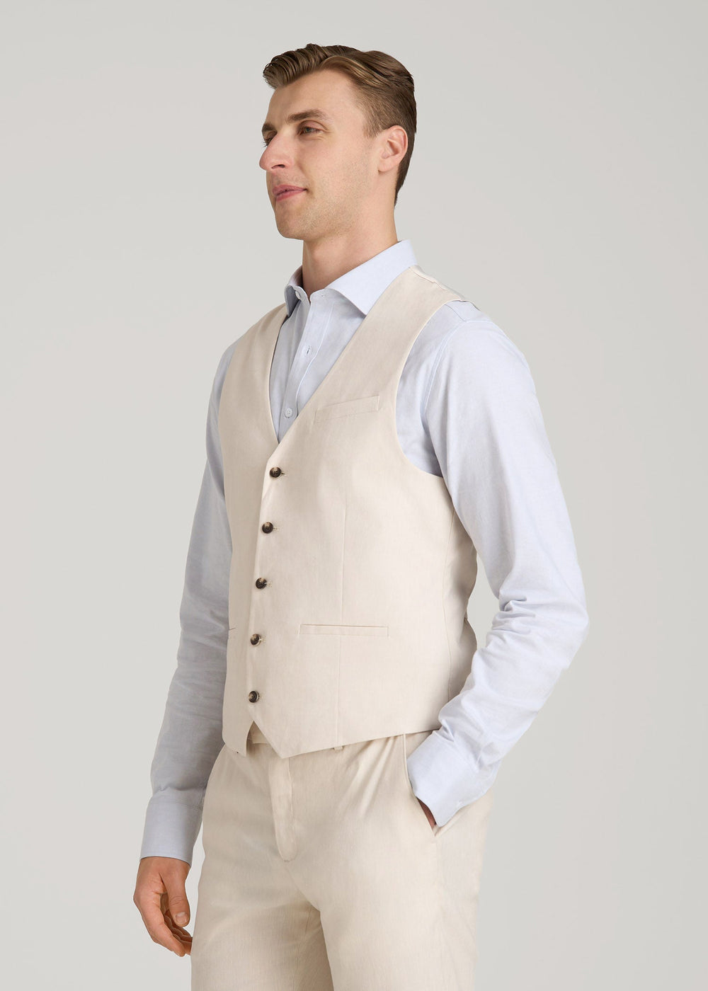 American Tall Online Shop | Stretch Linen Suit Vest for Tall Men in Light Beige Linen