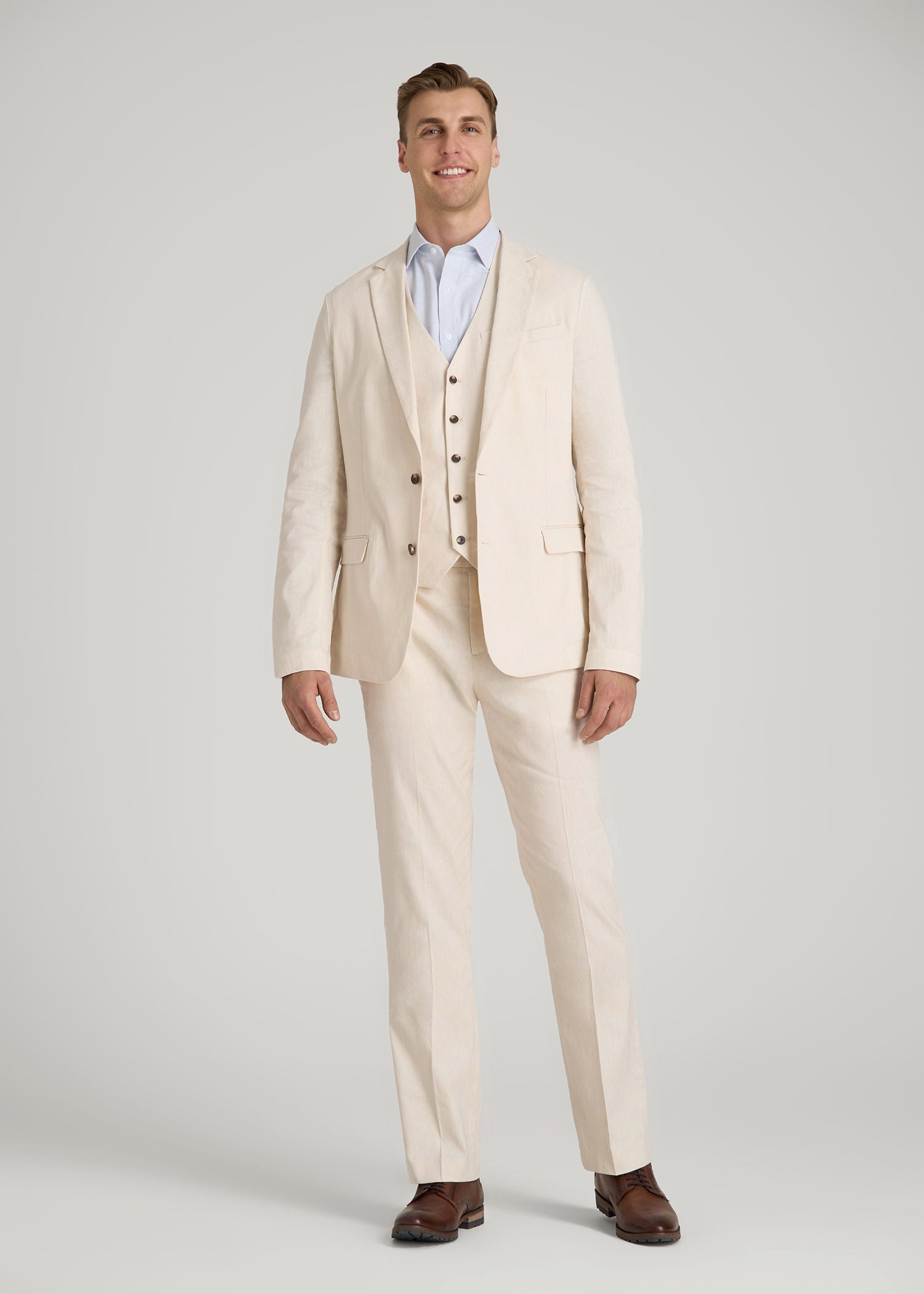 American Tall Online Shop | Stretch Linen Suit Vest for Tall Men in Light Beige Linen