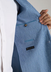 American Tall Discount | Stretch Seersucker Blazer for Tall Men in Tonal Blue Stripe