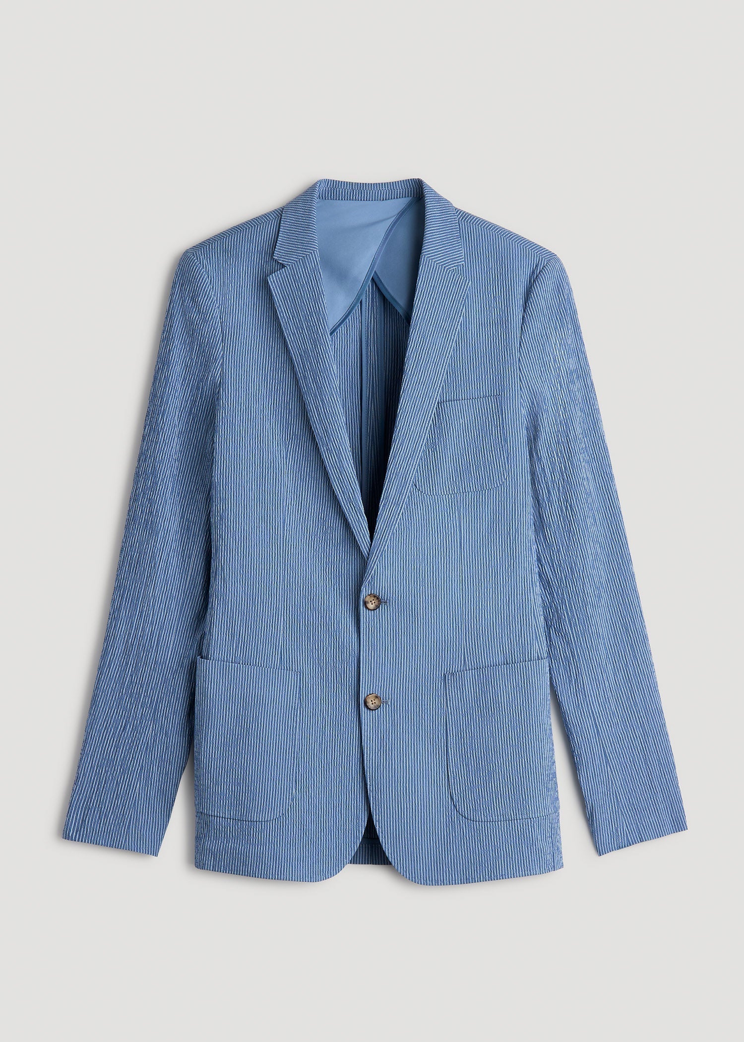 American Tall Discount | Stretch Seersucker Blazer for Tall Men in Tonal Blue Stripe