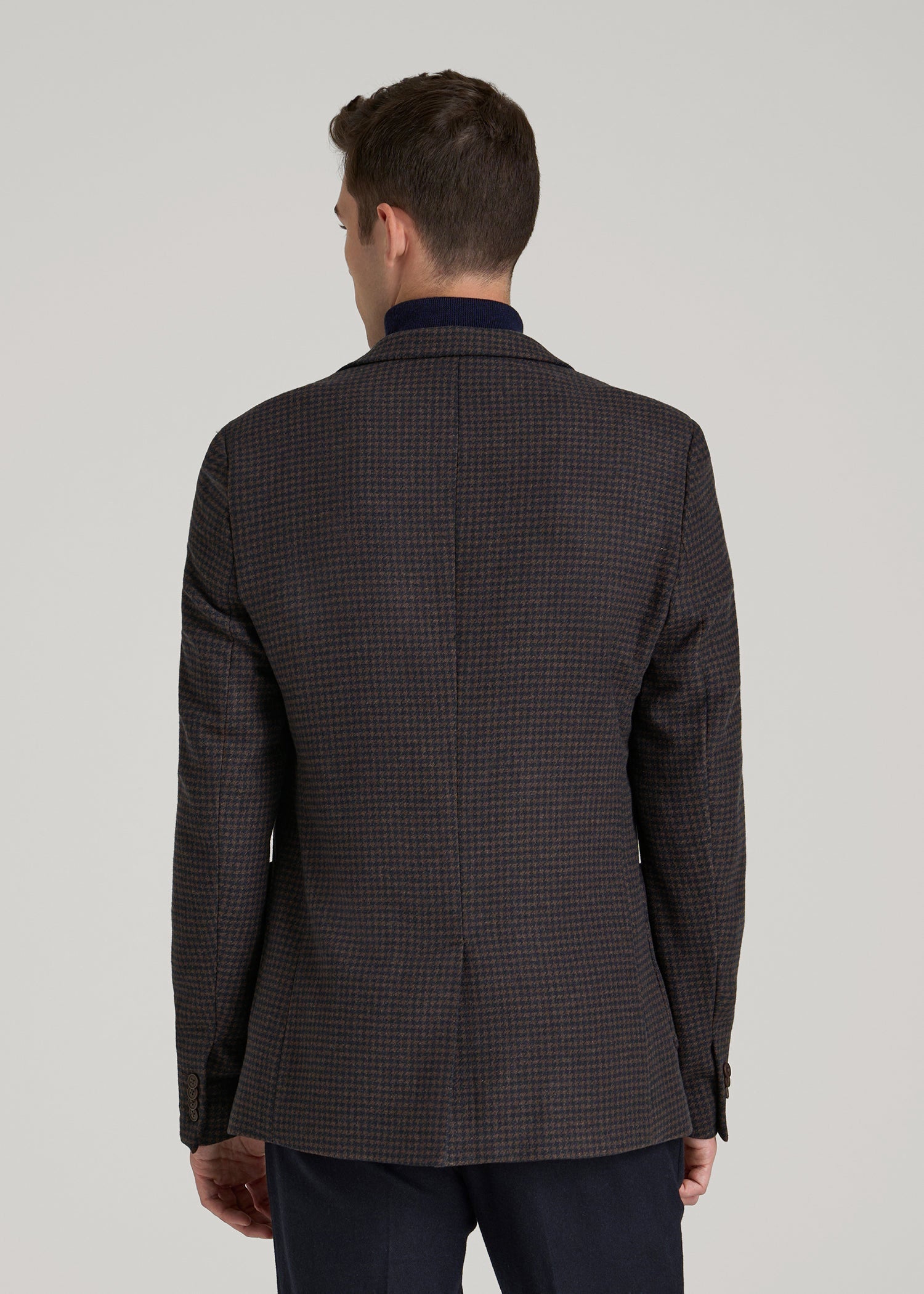 American Tall Outlet | Wool Blend Blazer for Tall Men in Indigo and Brown Houndstooth