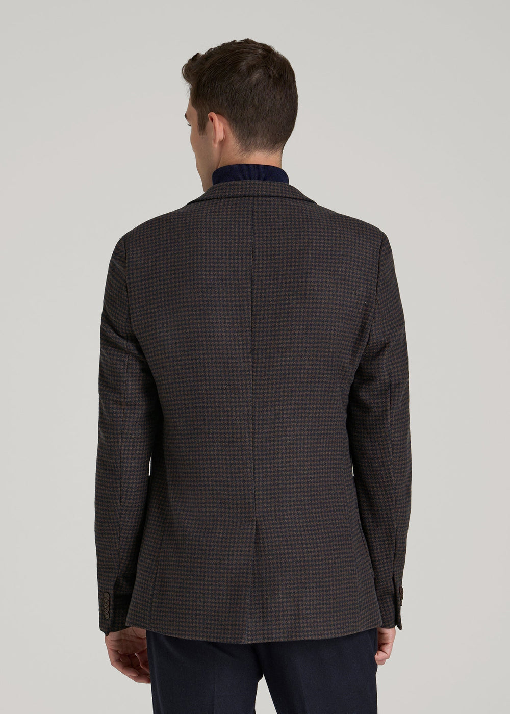 American Tall Outlet | Wool Blend Blazer for Tall Men in Indigo and Brown Houndstooth