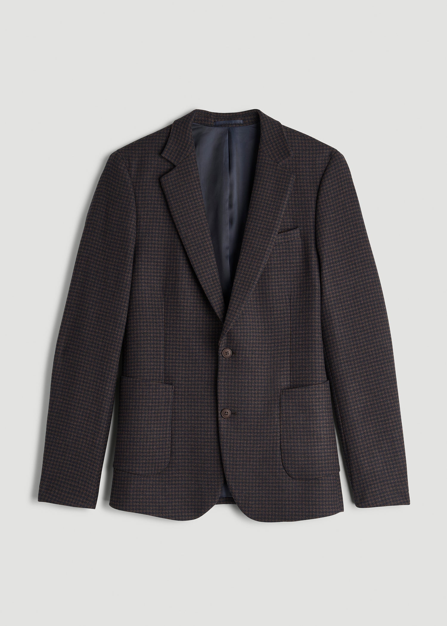 American Tall Outlet | Wool Blend Blazer for Tall Men in Indigo and Brown Houndstooth