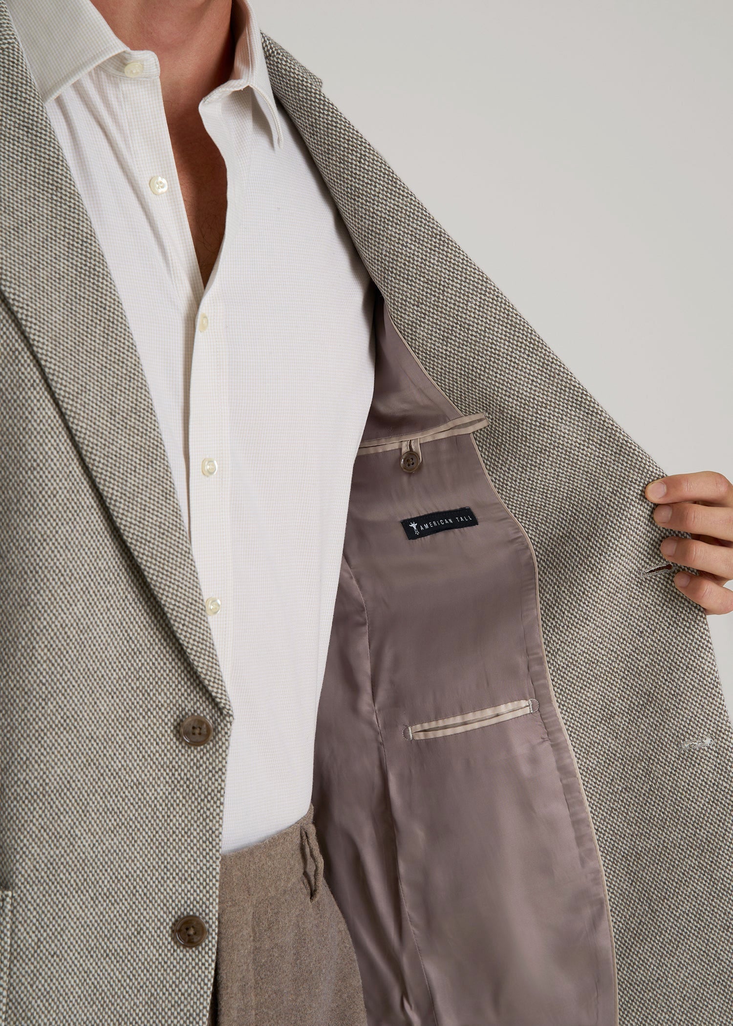 American Tall Sale | Wool Blend Blazer for Tall Men in Taupe Basketweave