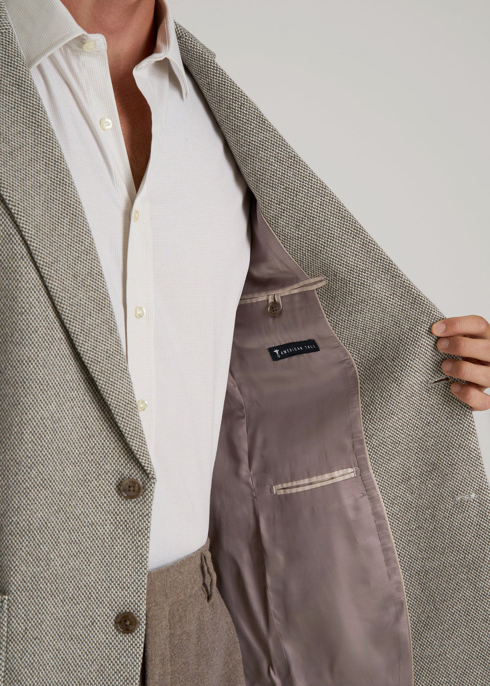 American Tall Sale | Wool Blend Blazer for Tall Men in Taupe Basketweave