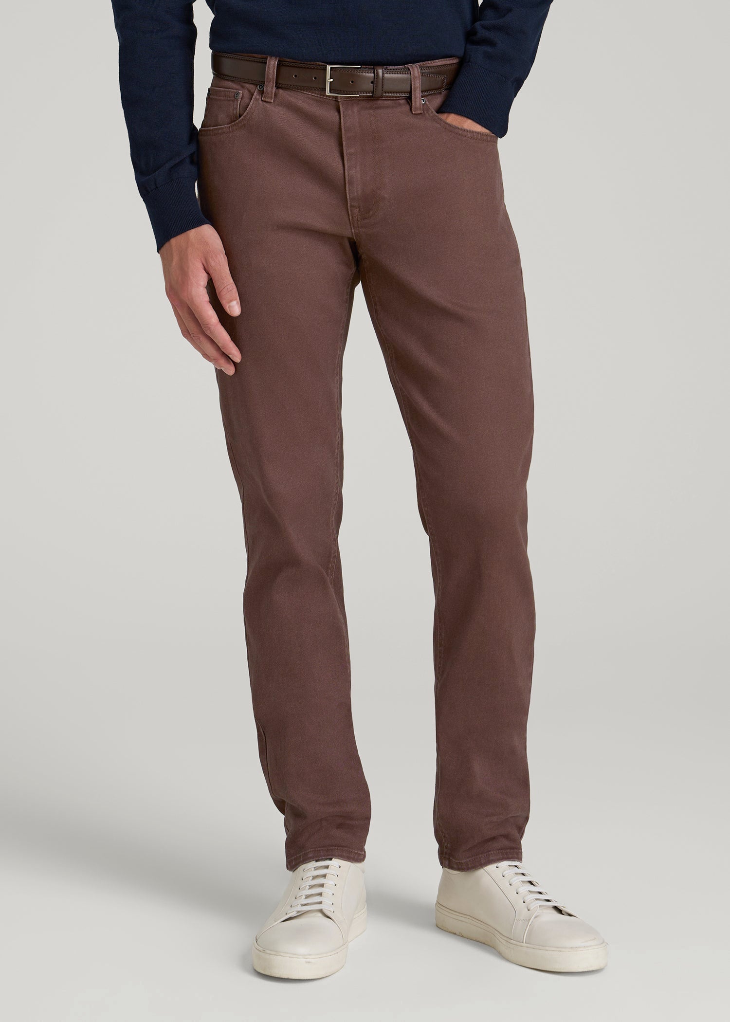 American Tall Outlet | Carman Tapered Fit Colored Jeans for Tall Men in Dark Toffee