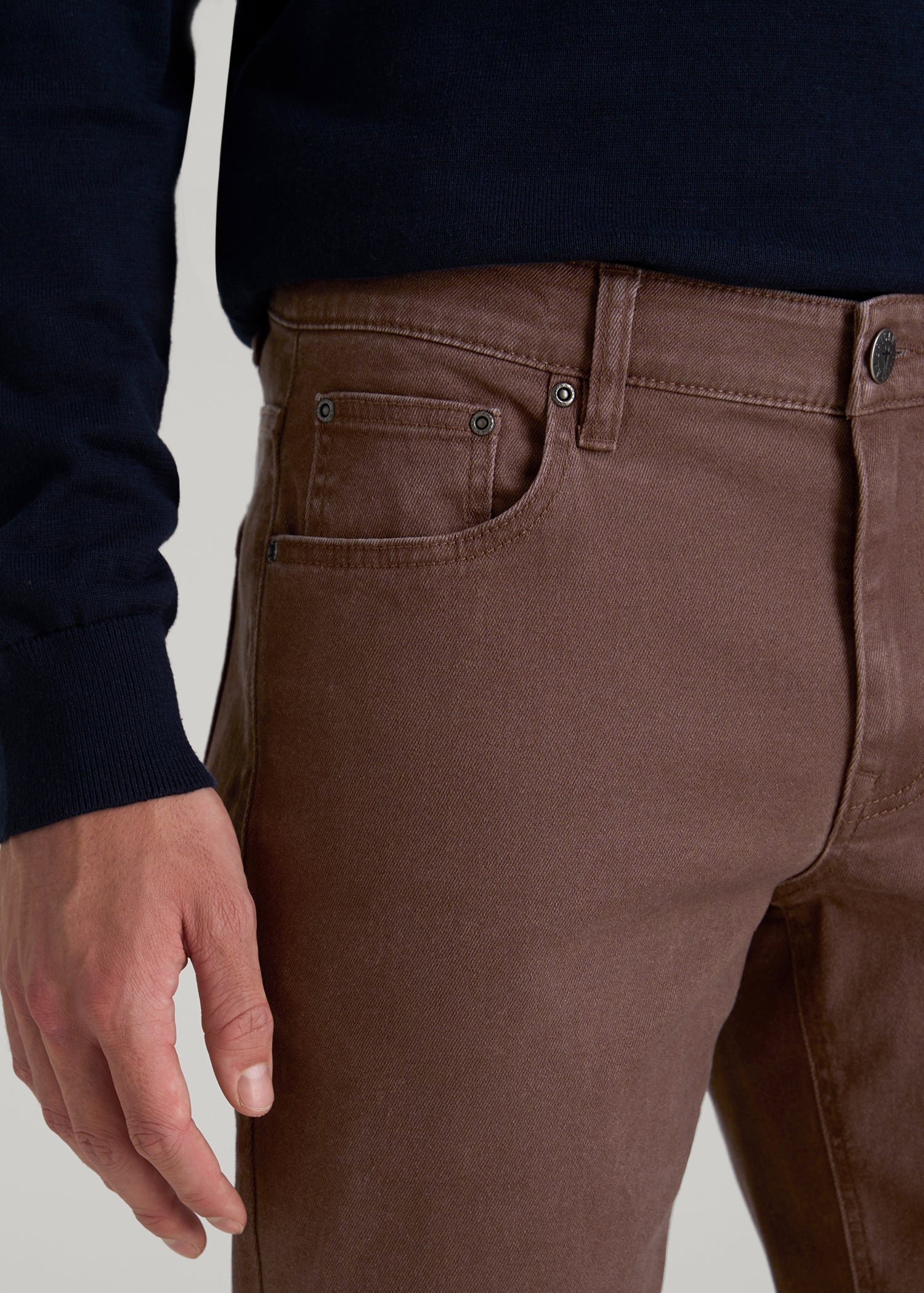 American Tall Outlet | Carman Tapered Fit Colored Jeans for Tall Men in Dark Toffee