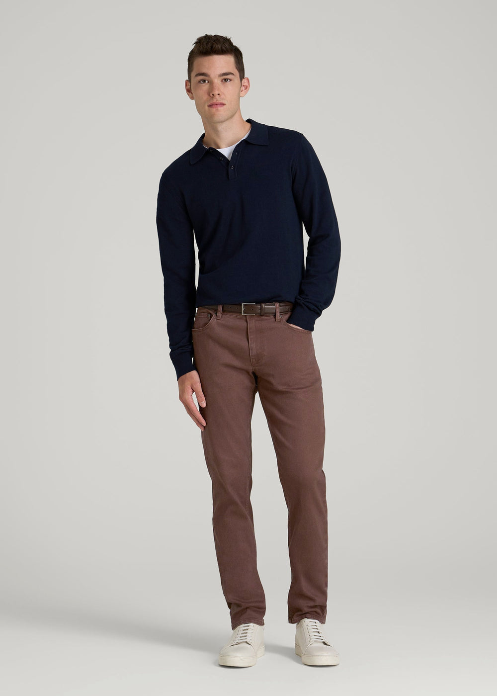 American Tall Outlet | Carman Tapered Fit Colored Jeans for Tall Men in Dark Toffee