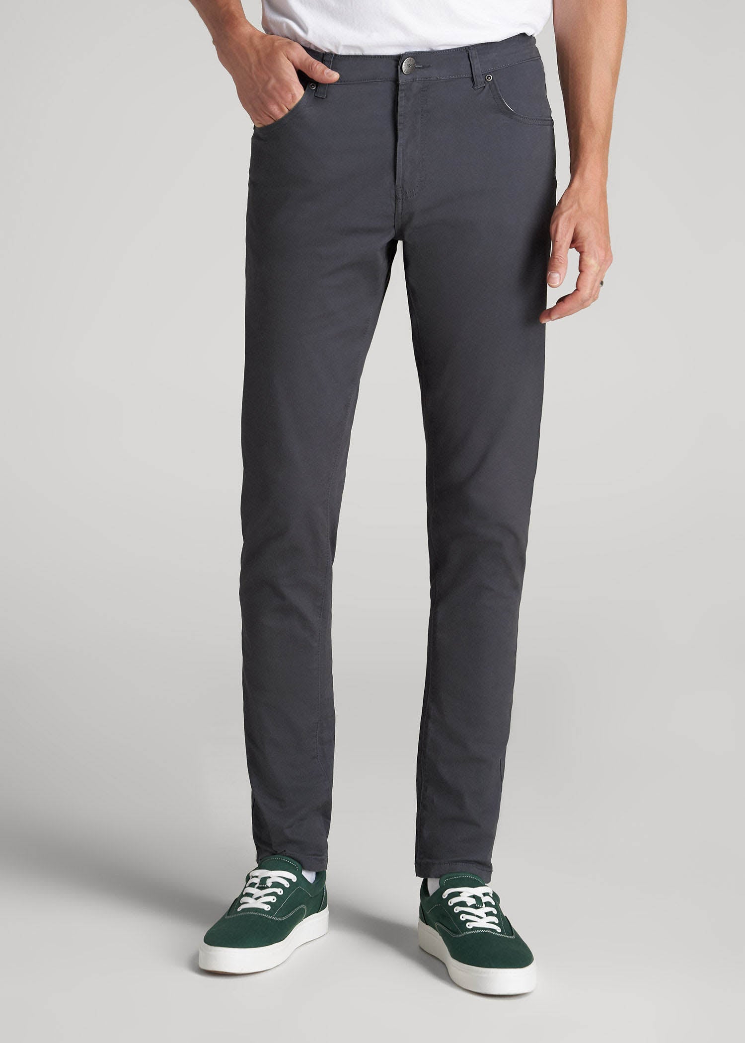 American Tall Discount | Carman TAPERED Fit Five Pocket Pants for Tall Men in Iron Grey