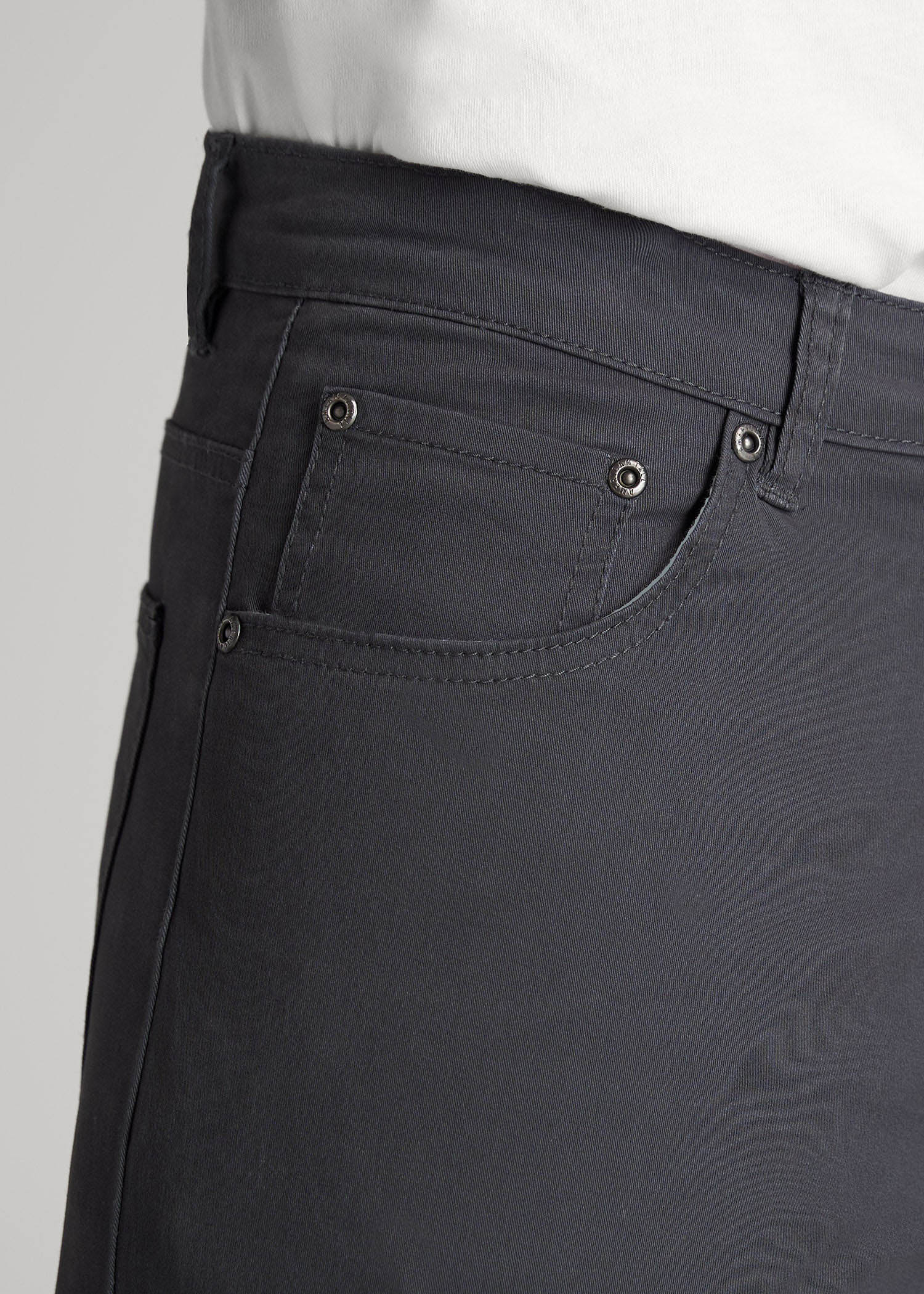 American Tall Discount | Carman TAPERED Fit Five Pocket Pants for Tall Men in Iron Grey
