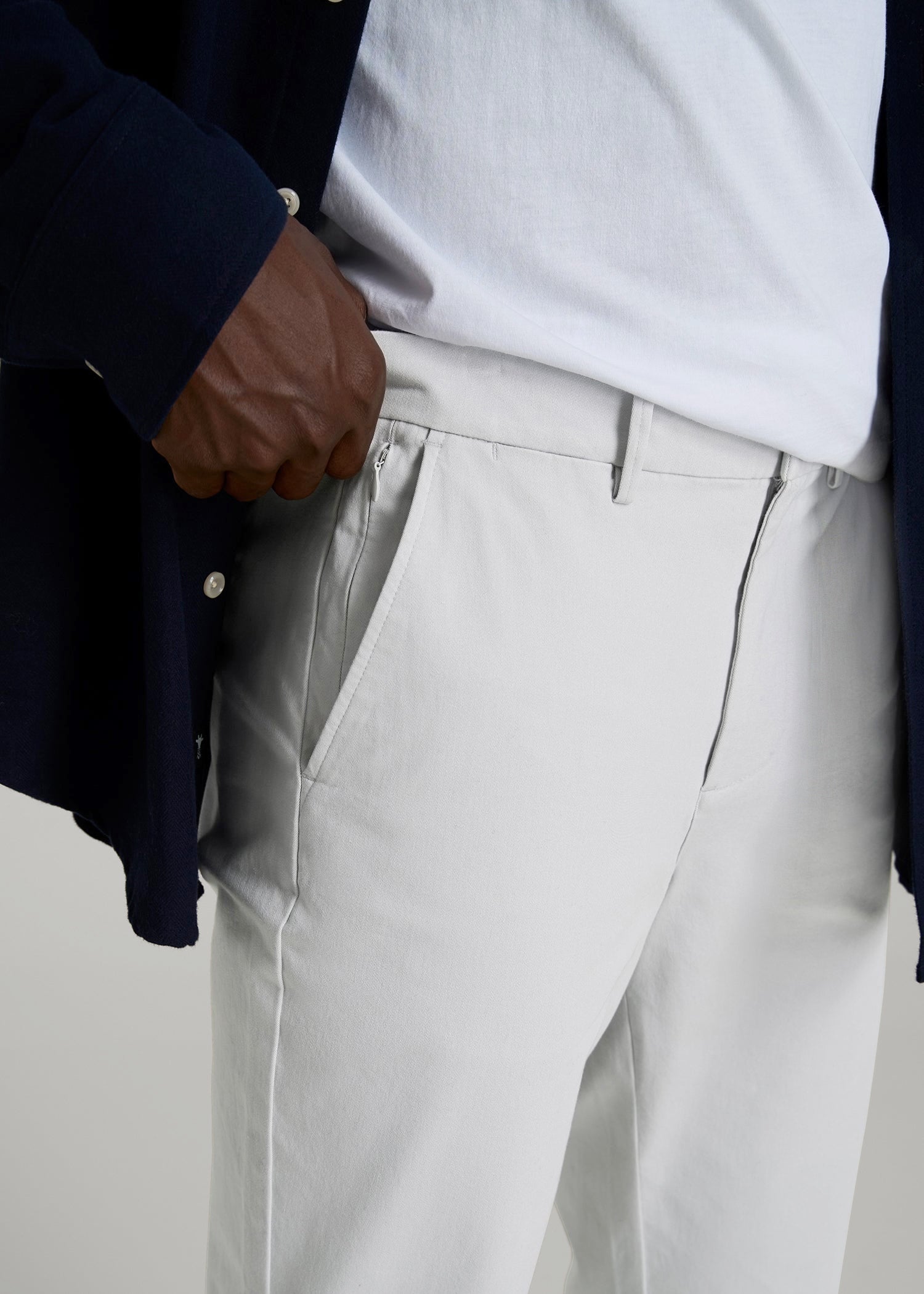 American Tall Outlet | 4 Way Stretch Commuter TAPERED Chino Pants for Tall Men in Silver Drop