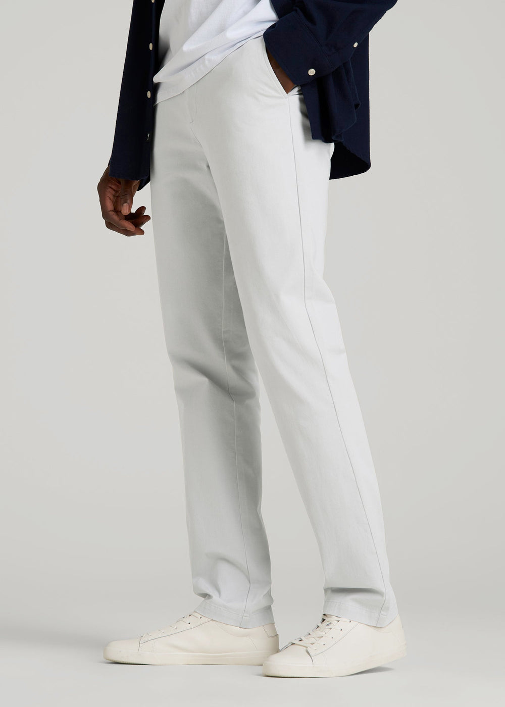 American Tall Outlet | 4 Way Stretch Commuter TAPERED Chino Pants for Tall Men in Silver Drop