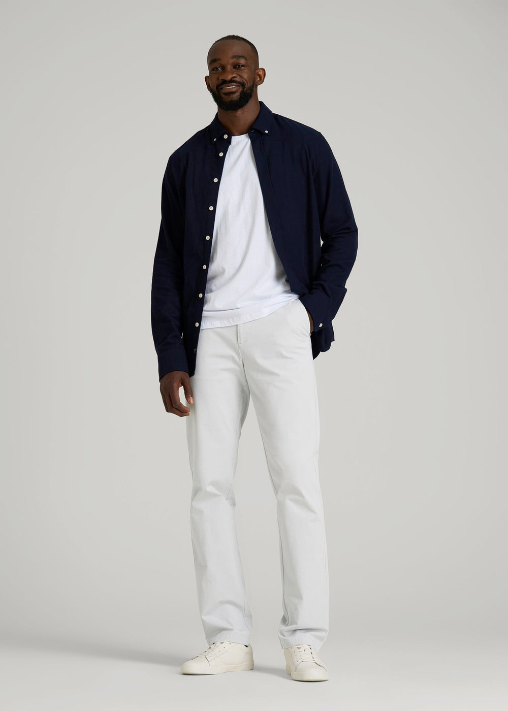 American Tall Outlet | 4 Way Stretch Commuter TAPERED Chino Pants for Tall Men in Silver Drop