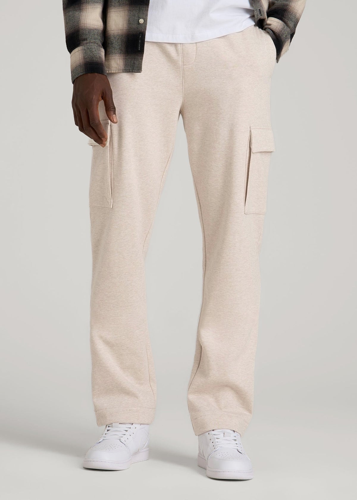American Tall Online Shop | Wearever Fleece Straight Leg Cargo Sweatpant for Tall Men in Oatmeal Mix