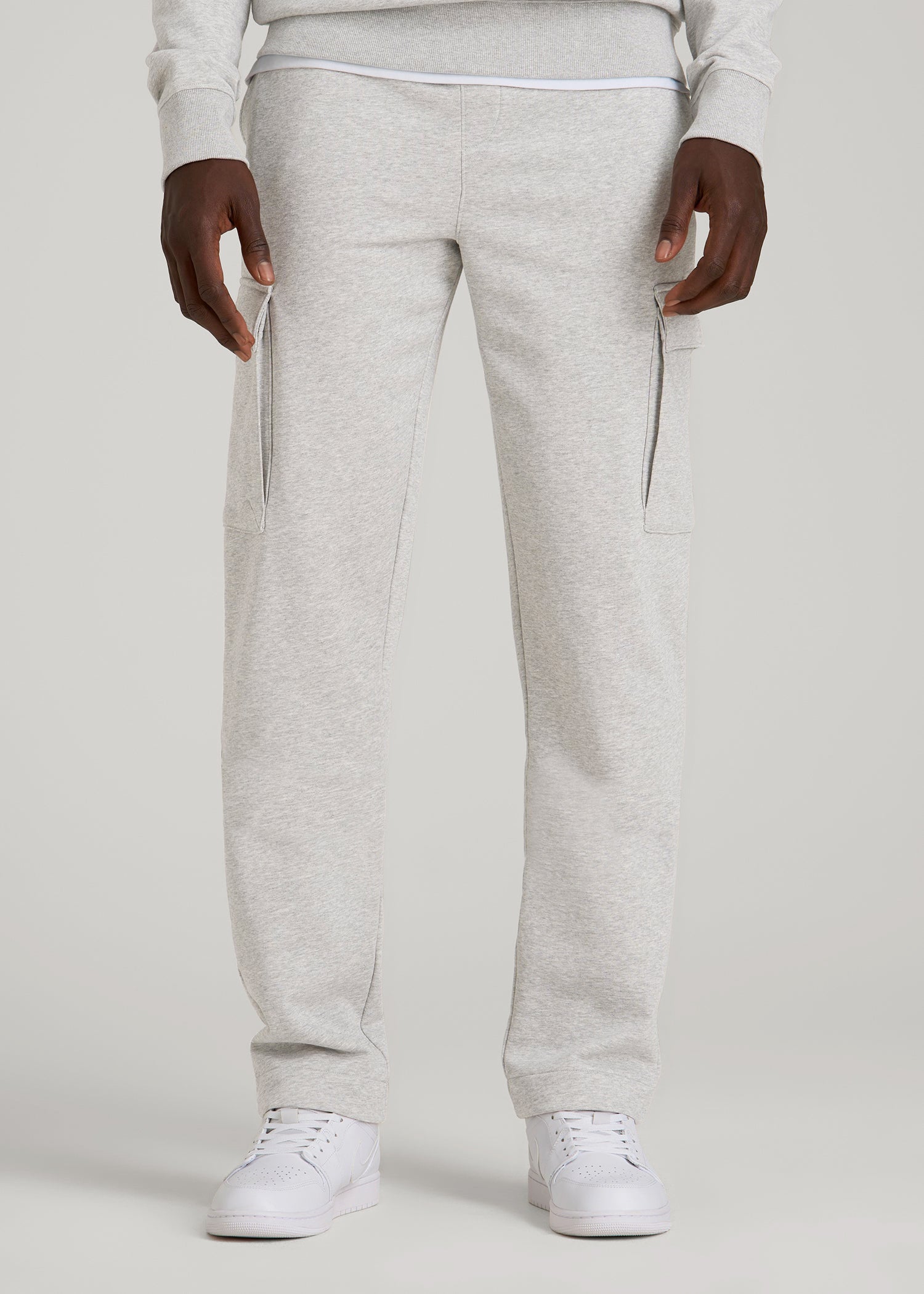 American Tall Discount | Wearever Fleece Straight Leg Cargo Sweatpant for Tall Men in Grey Mix