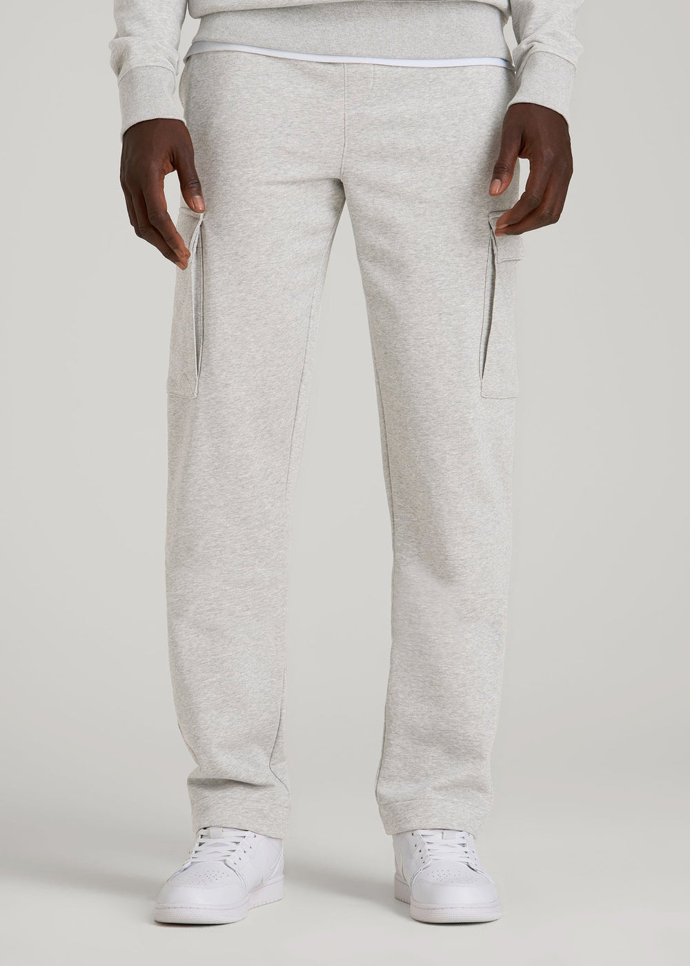 American Tall Discount | Wearever Fleece Straight Leg Cargo Sweatpant for Tall Men in Grey Mix
