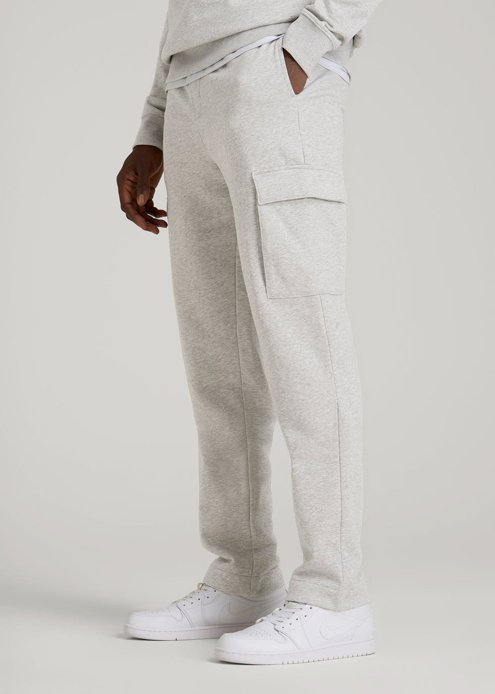 American Tall Discount | Wearever Fleece Straight Leg Cargo Sweatpant for Tall Men in Grey Mix